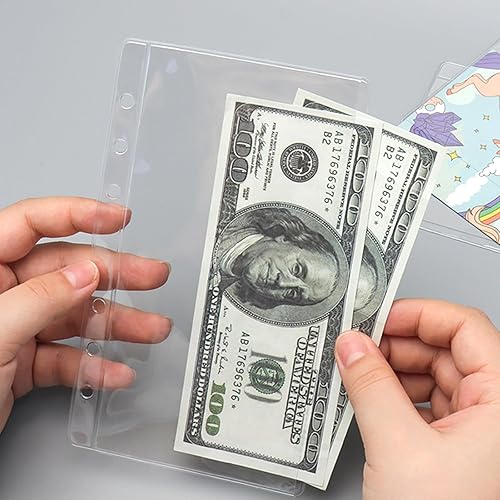 Miniatura 3 de 24 bolsillos para carpetas A6, transparentes, sin cremallera, bolsas de presupuesto, fundas protectoras de hojas para 6 carpetas de anillas,