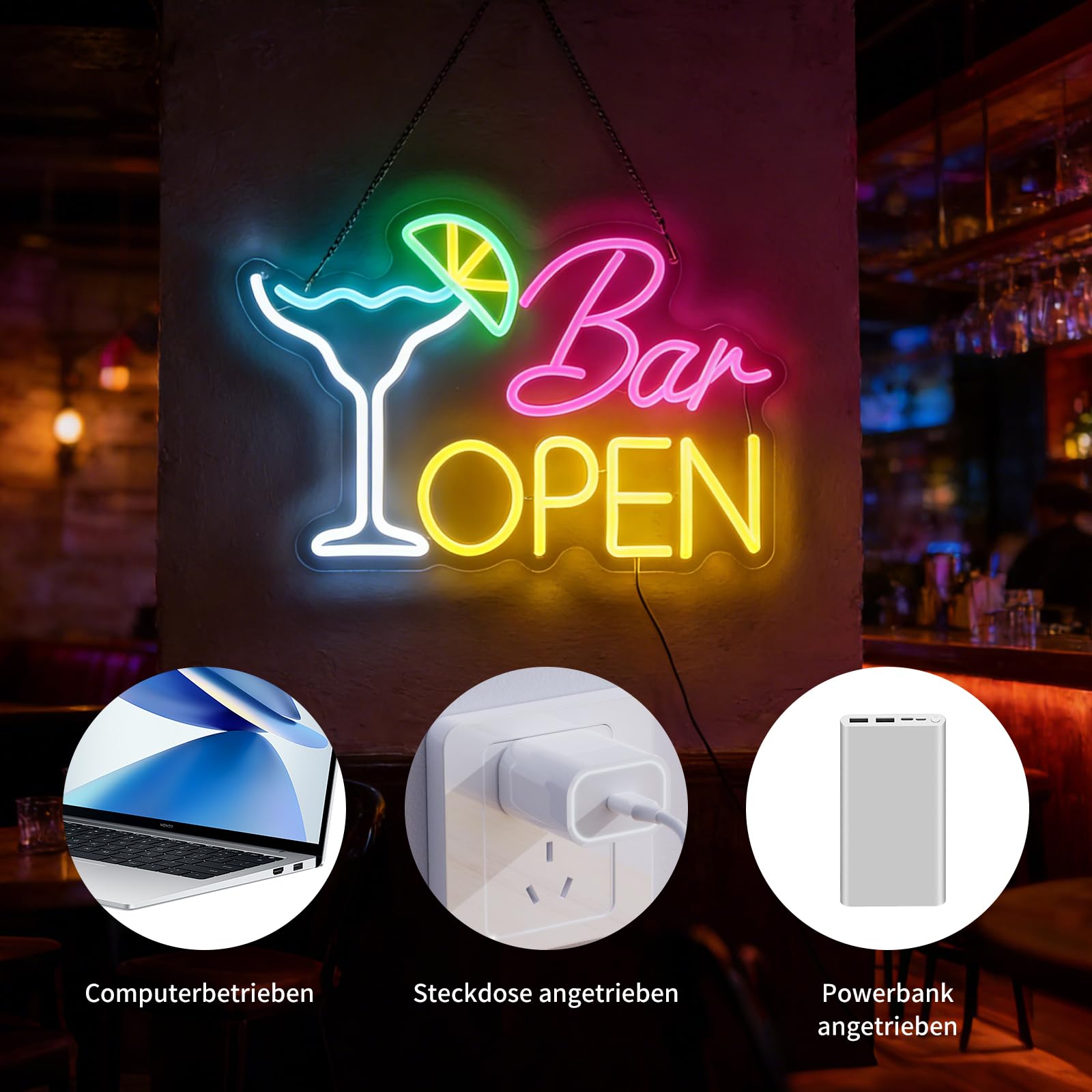 Bar Open Neon Schild, Neon Schild Bar, Bar Schild Beleuchtet, für Bars, Clubs, kleine Restaurants, Café, Familienbar, Party, Geschäftsdekoration