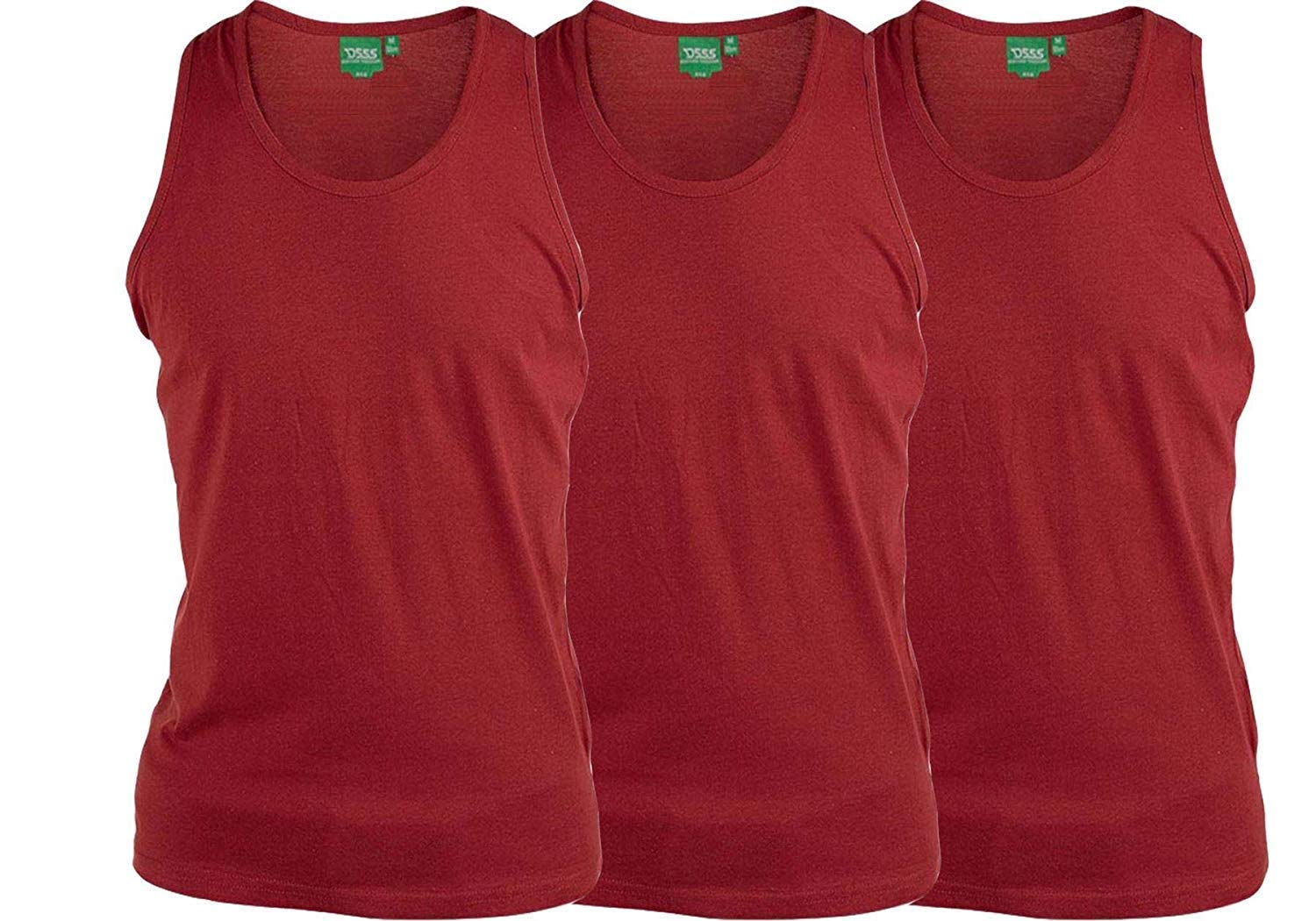 D555 Pure Cotton Long Length 3 Pack Vests in Red in 6XL