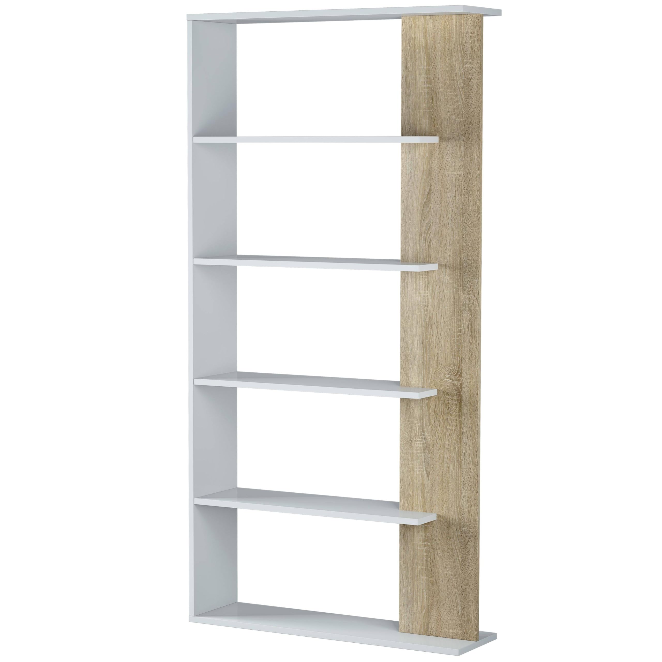 Habitdesign Estantería 5 baldas, Librería Comedor, Salon, Modelo Alida, Acabado en Color Blanco Artik y Roble Canadian, Medidas: 180 cm (Alto) x 90 cm (Ancho) x 25 cm (Fondo)