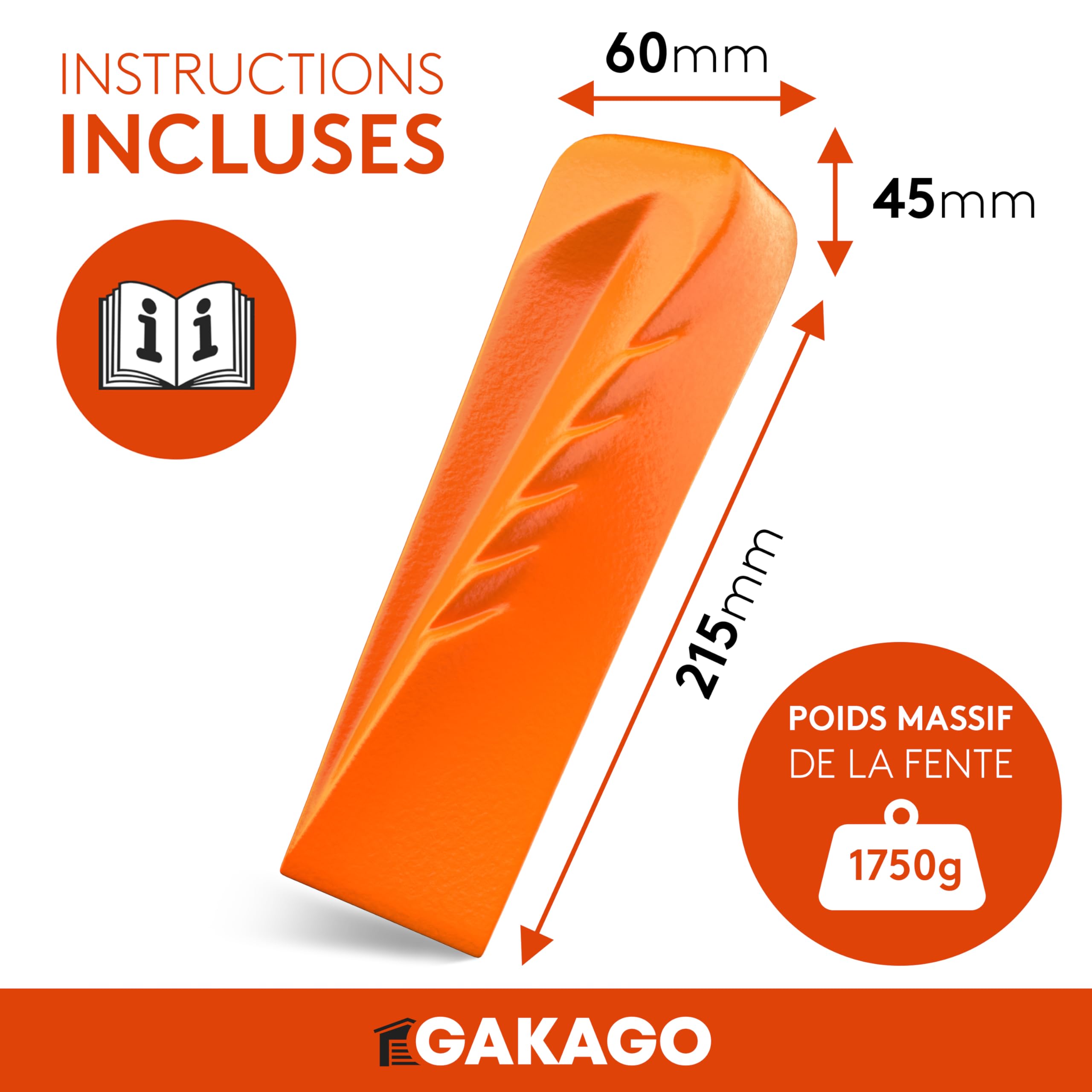 Gakago Coin à fendre pour Le Bois - Coin à fendre Rotatif Puissant avec Un Fort Effet de fendage - Coin à fendre forgé en Acier Massif de Couleur de signalisation et Surface de Frappe Large