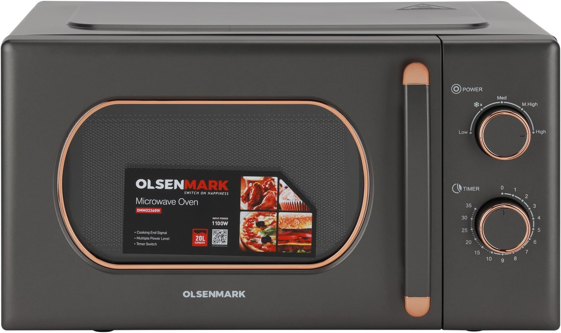 Olsenmark Microwave Oven, 20L - Turntable Plate - Multiple Power Levels - Multiple Stages Of Cooking - Cooking End Signal - 1100W Output Power - 30 Minutes Timer Function - Defrost Function