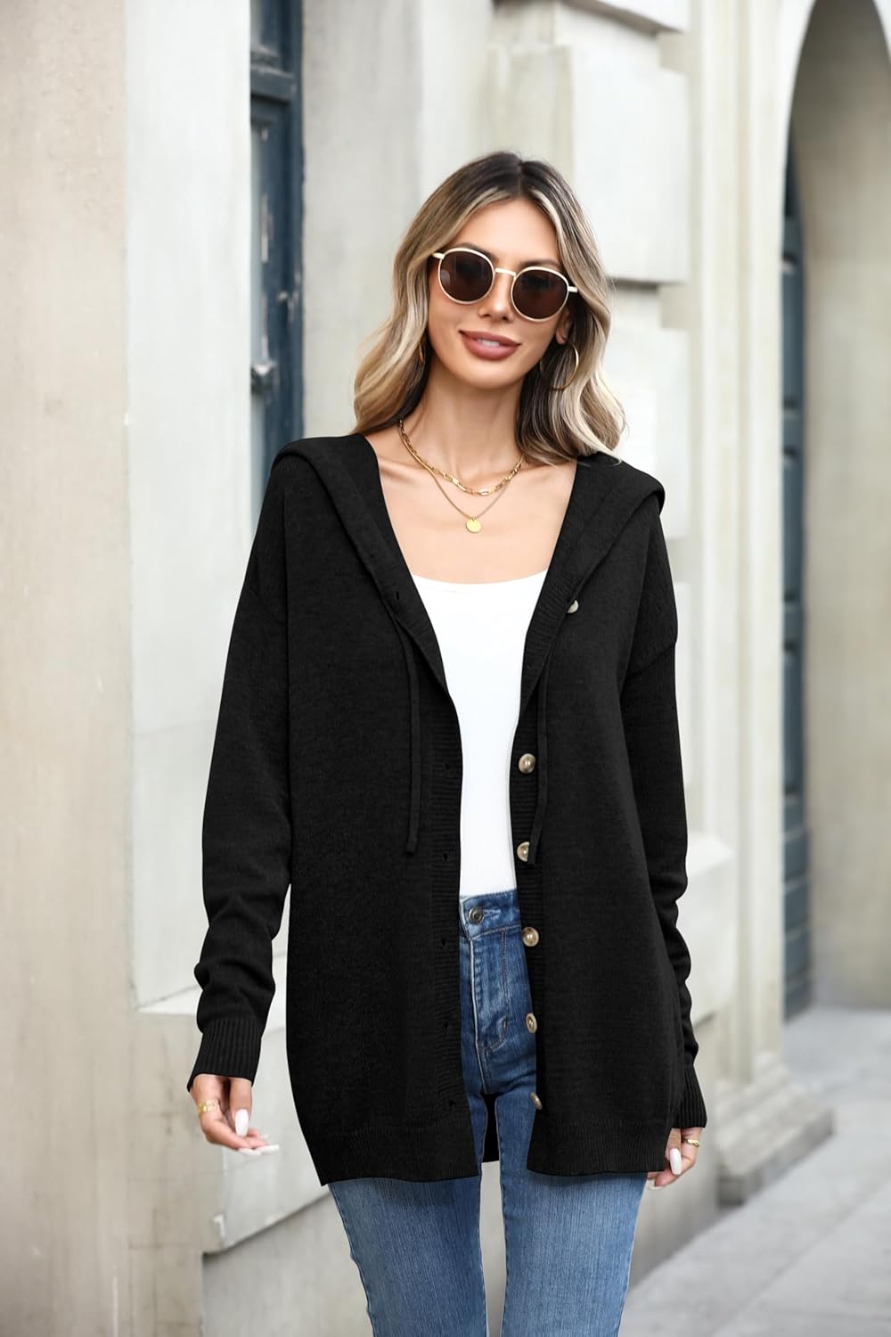 TASAMO Women's Button Down Hoodie Cardigan Sweaters Long Sleeve Fall Fashion Open Front Knit 2025 Winter Outerwear Coats - Image 2