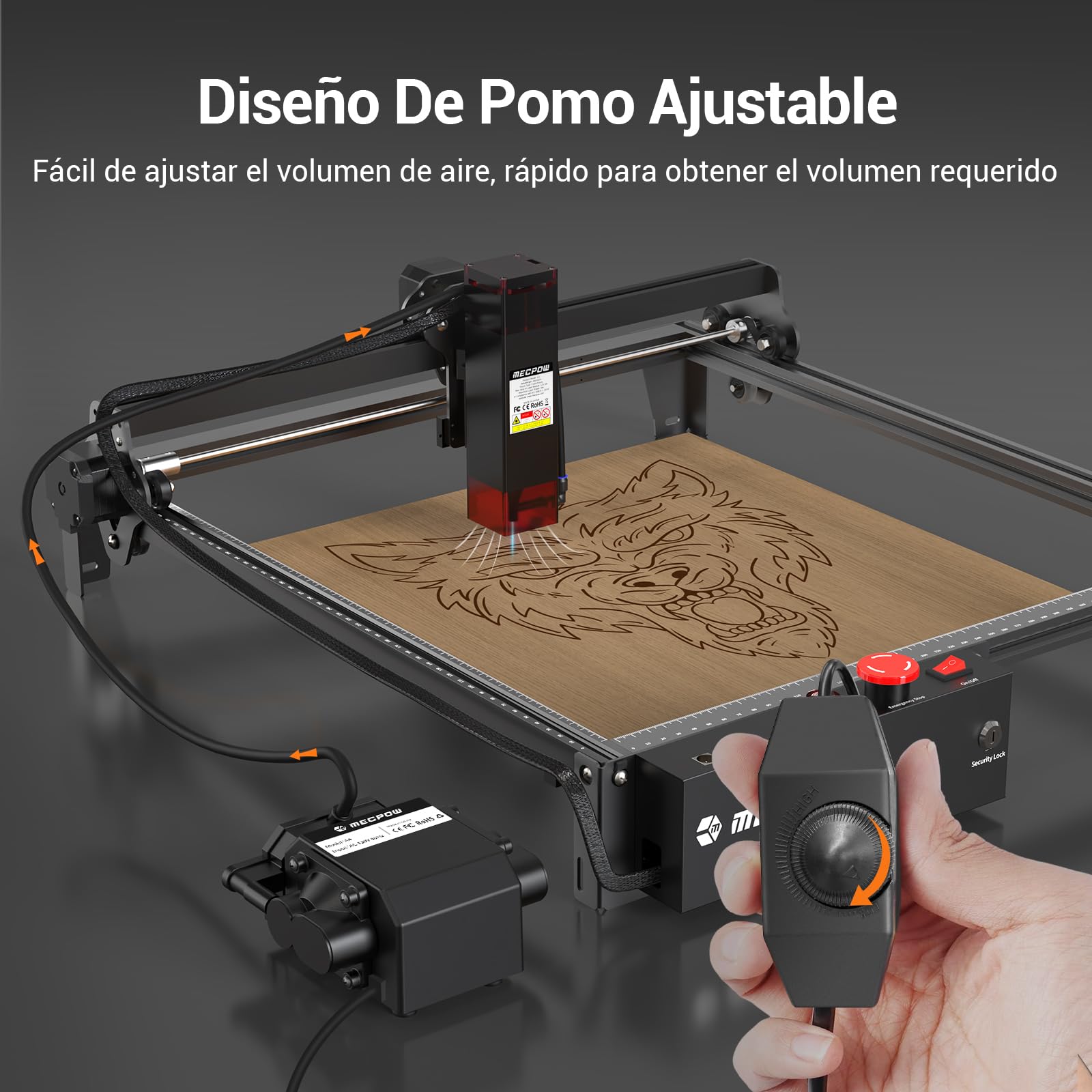 Kit De Asistencia De Aire A4 Para Cortadoras Láser Mecpow (X3, X4, X5, Etc.) - 30L/min, Perilla Ajustable
