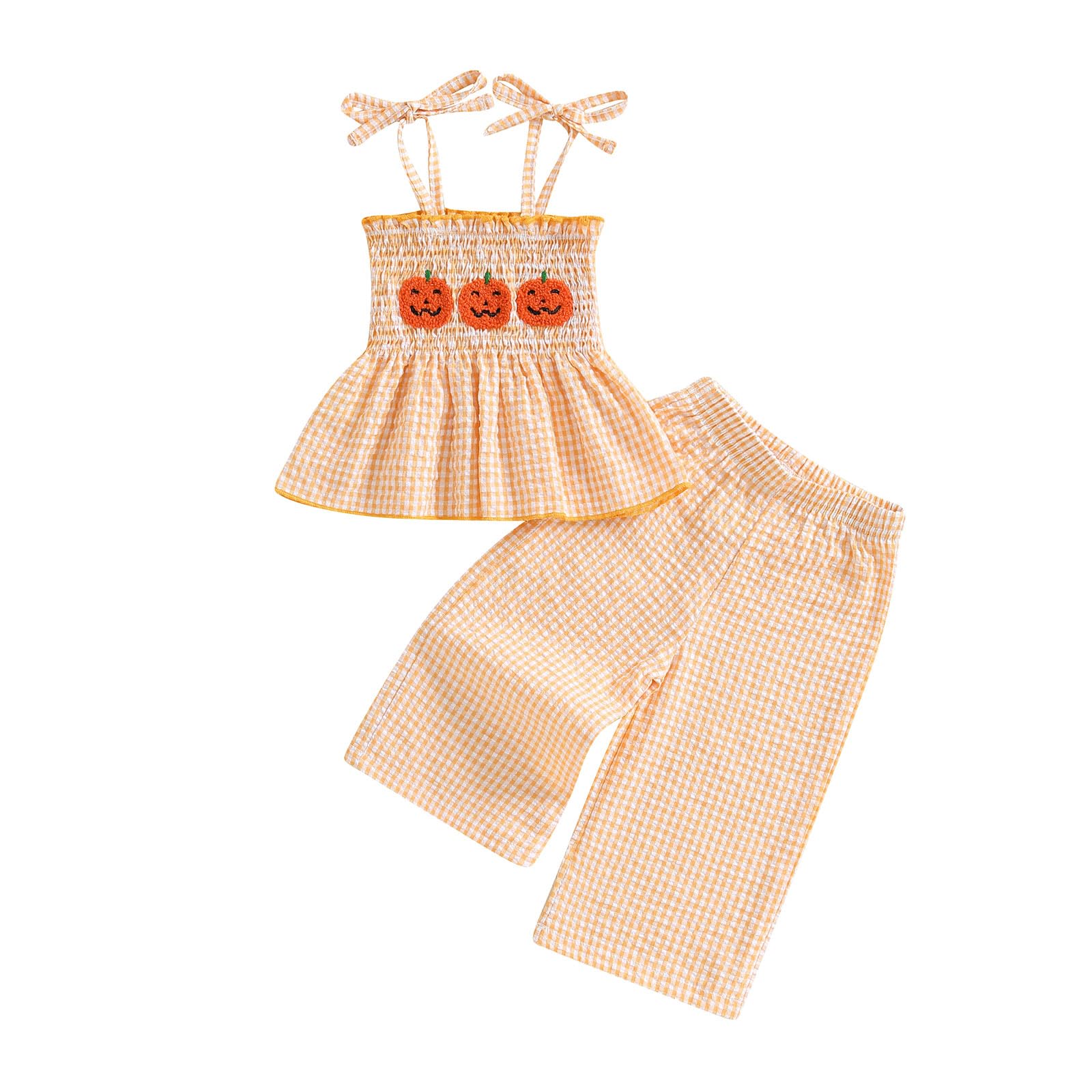 Toddler Baby Girl Smocked Outfit Ruffle Halter Shirt Flared Pants Set Toddler Bell Bottom Outfit Summer Clothes