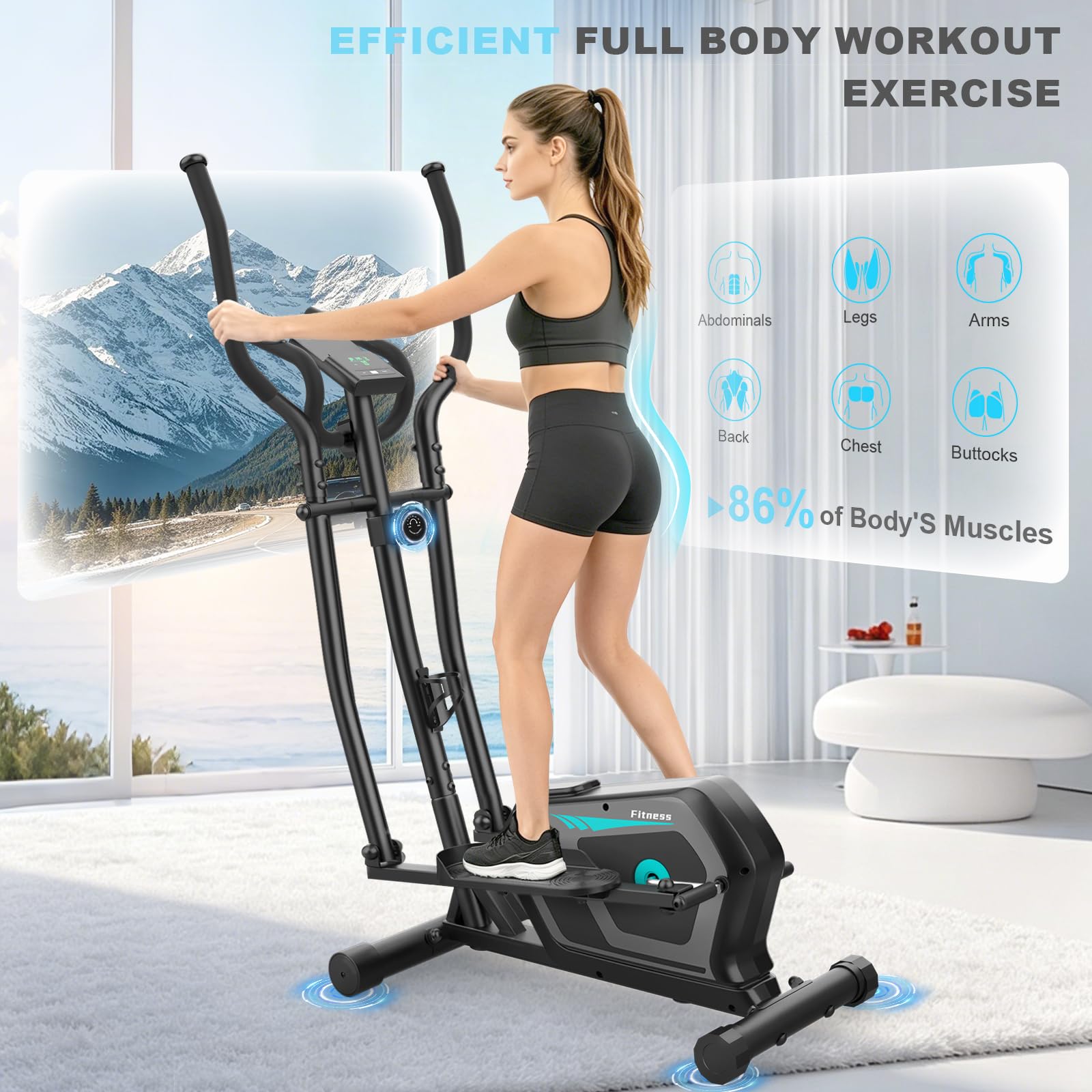 Crosstrainer für Zuhause,Ellipsentrainer mit 16-Stufiger Widerstandsstufen,Pulssensor, LCD-Monitor & Gerätehalterung,Magnetischer Crosstrainer mit Bluetooth & App, Ellipsentrainer Fitness Sport