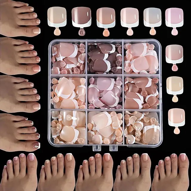 GZSYY 216 Press On Toenails - 9 Colors with Nail Glue | Plak Nagels