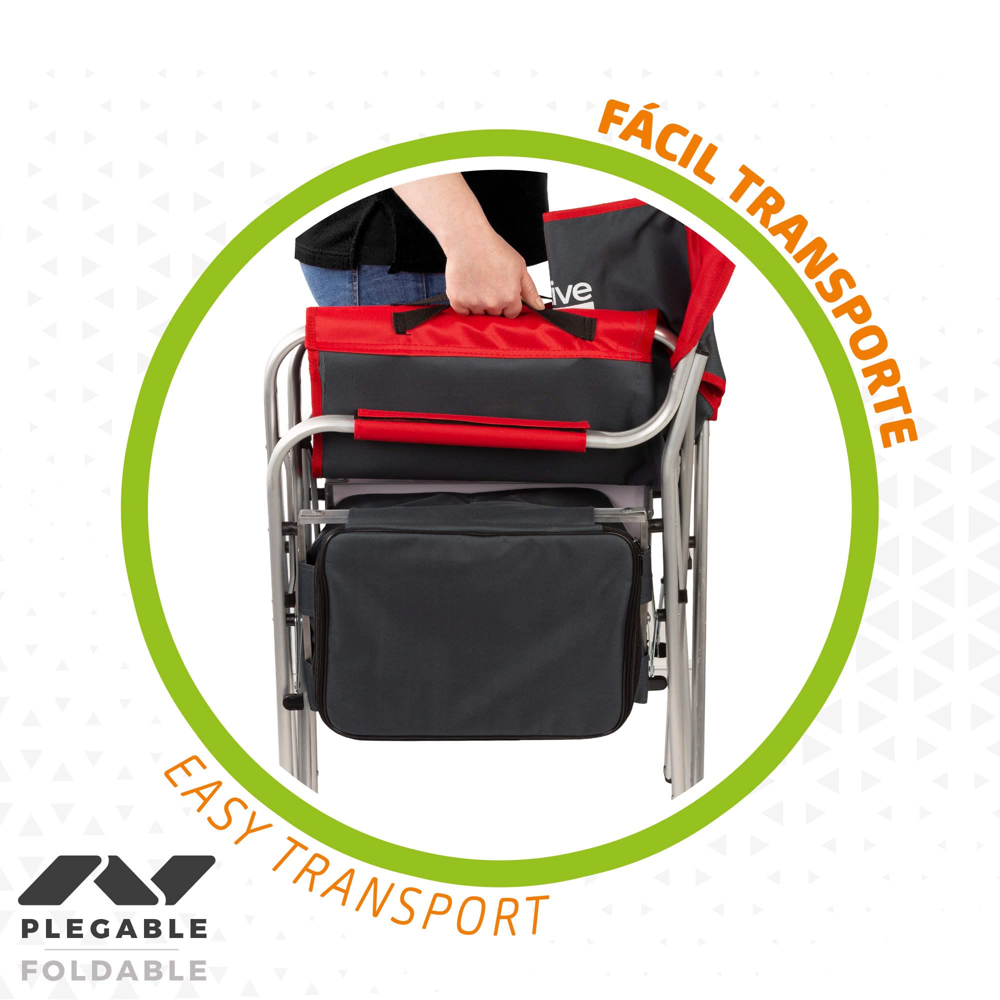 AKTIVE 63000 - Silla Plegable Camping portátil con Soporte ara Botellas y Bolsa térmica, Silla Camping Plegable 61x48x92,5cm, Resistente y Ligera, Silla Director Plegable antivuelco