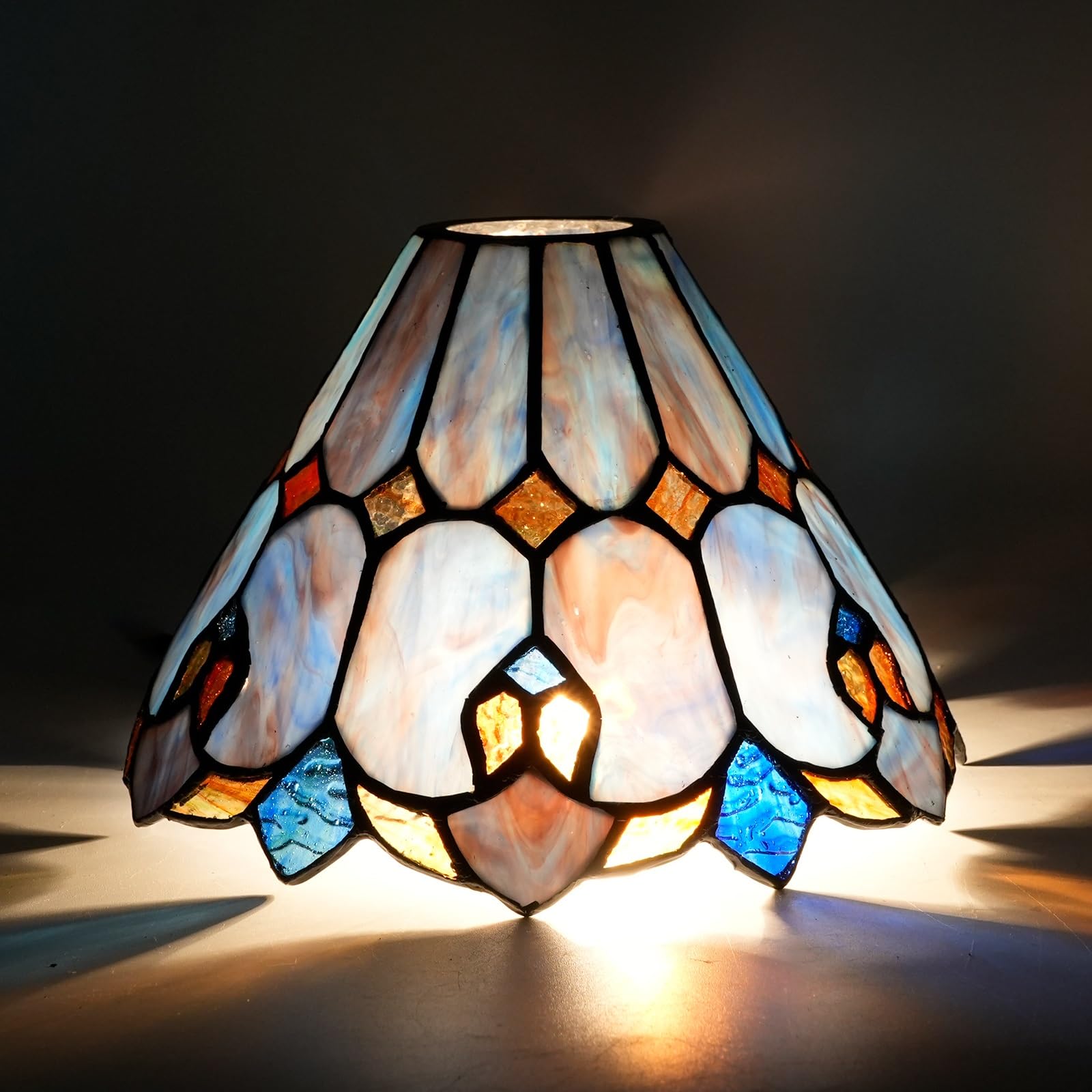 Tiffany Style Stained Glass Lamp Shade Replacement 8 Inch Purple Umbrella Flower Ceiling Light Shade Handcrafted Vintage Art Deco Lampshade for Pendant Light Wall Lamp Chandeliers