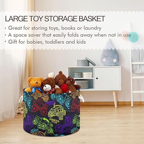 Miniatura 5 de Cesta de almacenamiento redonda grande con grafiti para camión, cesta para cuarto de bebé, organizador de almacenamiento de juguetes, bolsa de