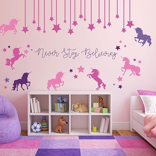 Miniatura 7 de Unicorn Stickers for Kids Room - Never Stop Believing Magical Themed Wall Decor - Vinyl Mural for Girls or Boys Bedroom, Baby Nursery, or Playroom