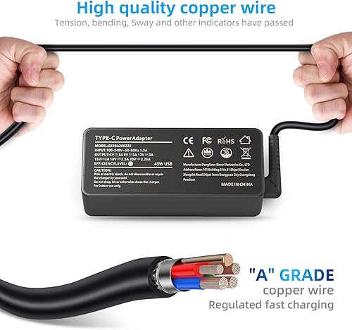 Miniatura 4 de ROLADA Cargador USB tipo C Chromebook de 45 W compatible con HP X360 14 14-ca061dx 14-ca020nr 14-ca060nr; compatible con Pavilion X2 12-B000 10-N000