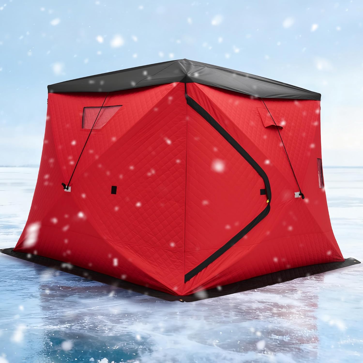 Albott Insulated Pop-Up Ice Fishing Tent, Ice Shanty with Oxford Fabric, Waterproof Rain Cover, Chimney Vent, Anchors, Ropes, Carry Bag, Insulated Large Fishing Area