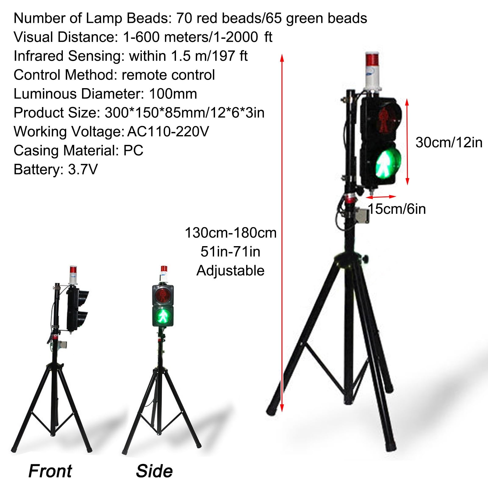 AC110-220V 100mm Lampa Sygnalizacyjna, Światło Ostrzegawcze Kierunkowskazu, Światło dla Pieszych, z Alarmem Czujnika Podczerwieni i Stojaka, Znaki Drogowe dla Pieszych