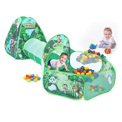 Amazon Brand - Jam & Honey Jungle Animals 3 in 1 Combo Tunnel for Kids | Tunnel, Play Tent House, Ball Pool for Kids 3 t