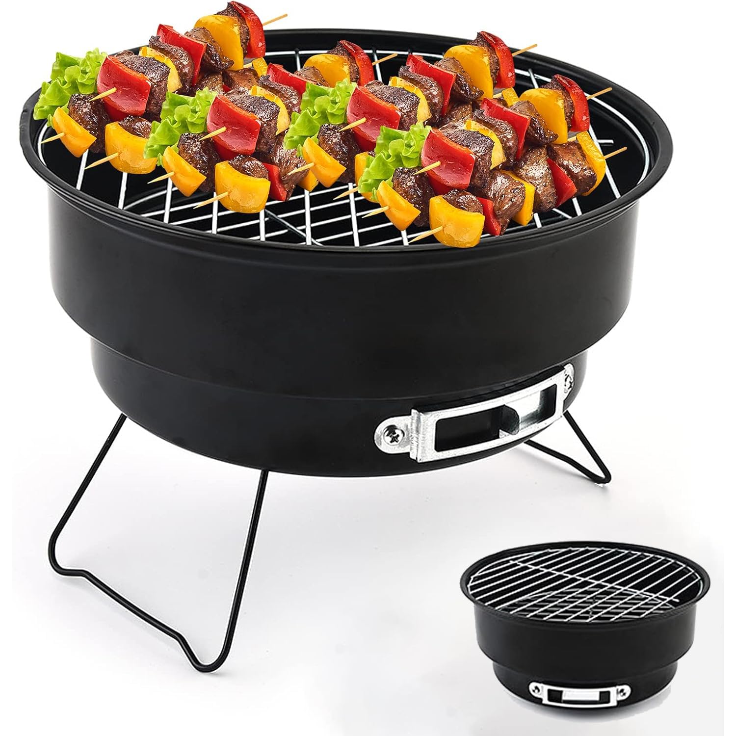 26cm Round Portable BBQ Bucket Grill with Folding Legs - Mini Barbecue for Outdoor Camping Garden Picnic