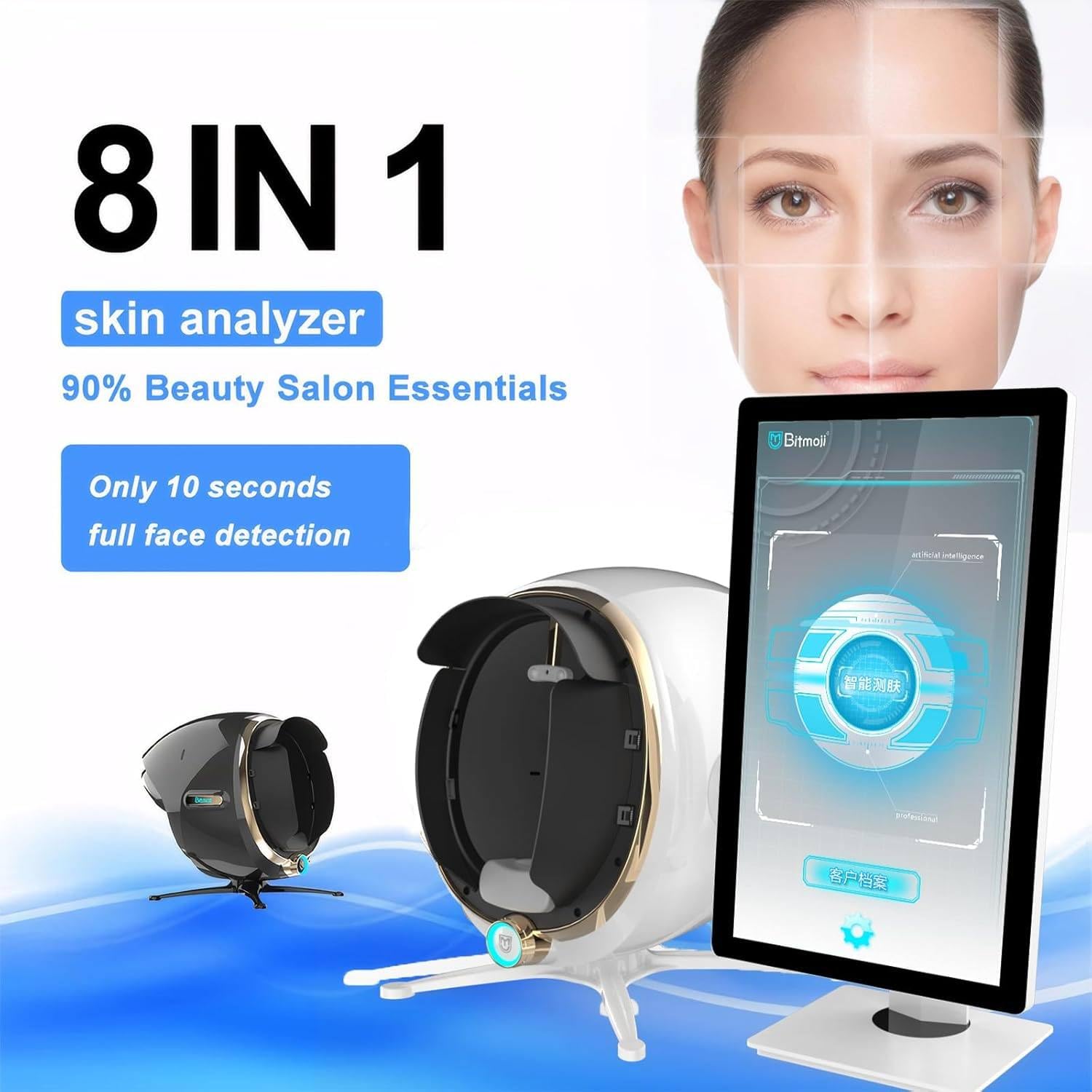 Apparecchio per l'analisi della pelle del viso per salone - Strumento professionale per l'analisi intelligente dell'umidità con dermatoscopio,13.3in