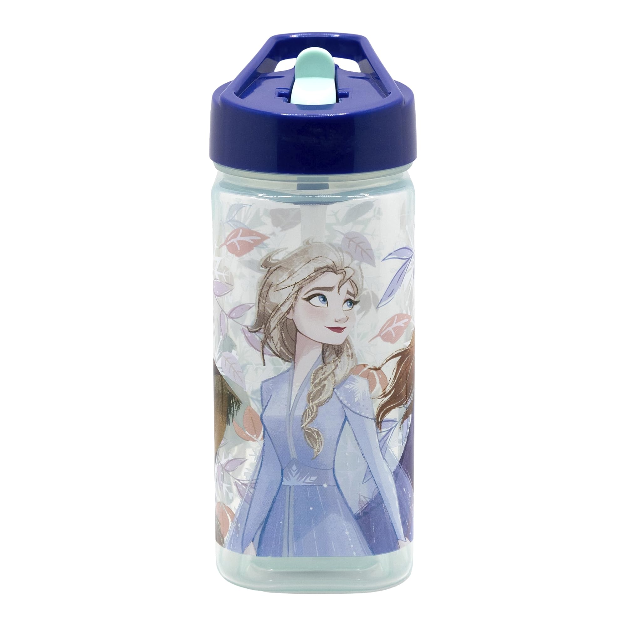 Stor Reusable Water Bottle Frozen with Built-in Straw 530ml - BPA Free - Square Plastic Kids Drinking Bottle