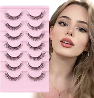 Glowing Win Loose Eyelashes Natural Short 7 Pairs Wispy Fluffy Lashes Handmade Loose Eyelashes Cat Eye False Eyelashes Reusable Faux Mink Eyelashes Natural False Eyelashes
