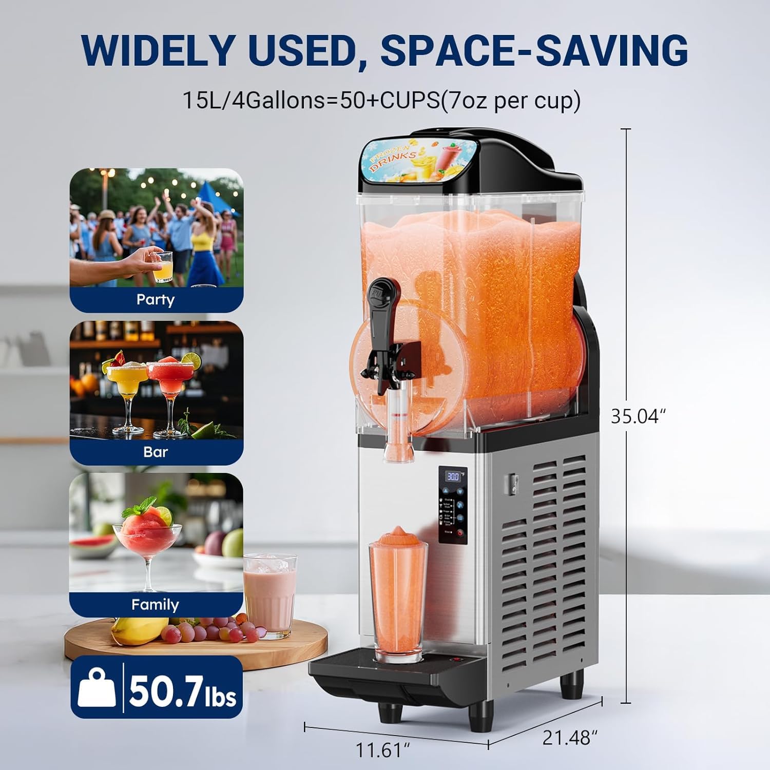 Macchina Professionale per Granite da 15 Litri (4 Galloni) - Non Necessita di Ghiaccio, 5 Programmi Preimpostati per Margarita, Cocktail, Frullati, Frappé E Milkshake - Perfetta per Feste Ed