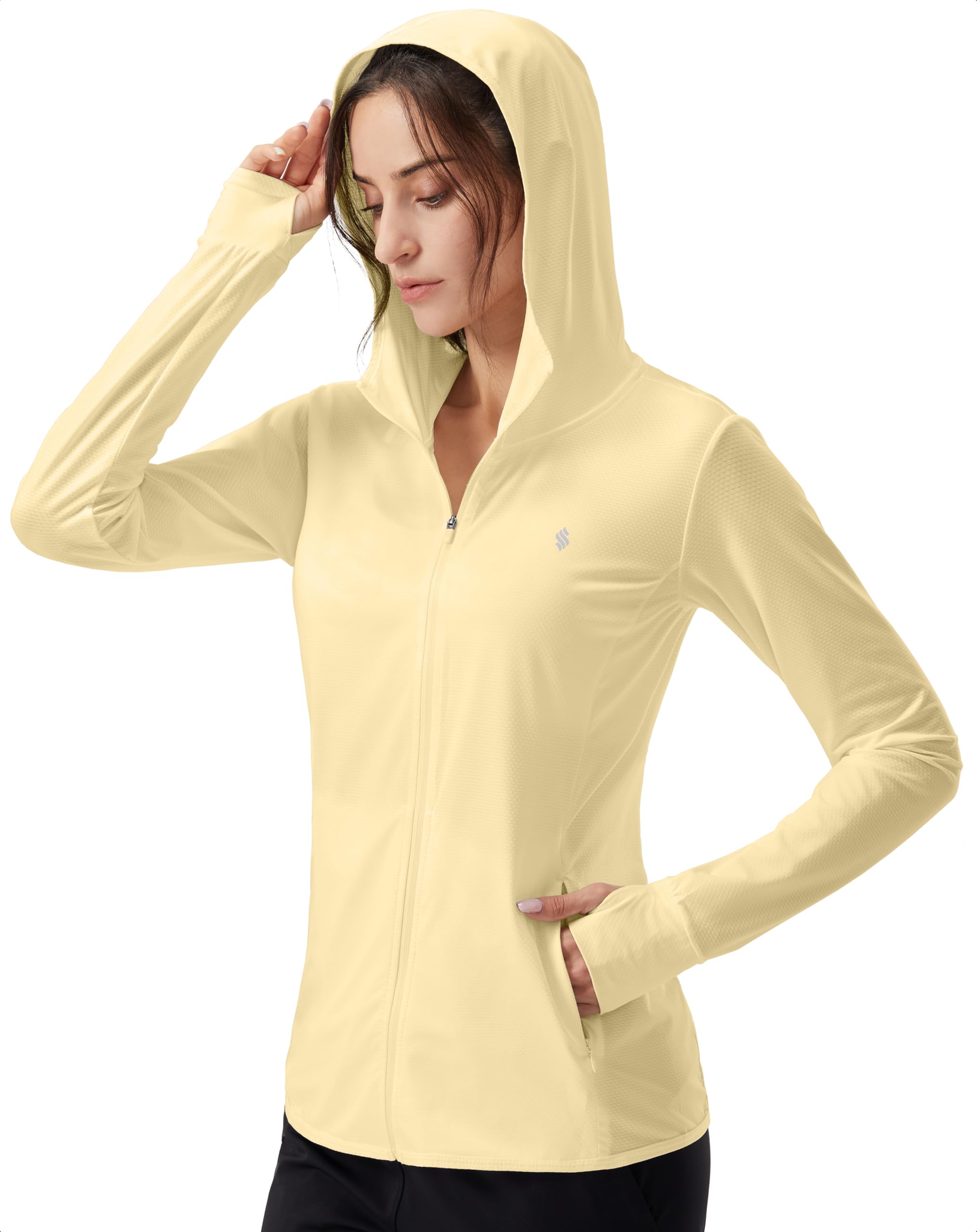 soothfeel women's upf 50+ sun protection hoodie jacket lightweight long sleeve sun shirt for women with pocket hiking outdoor