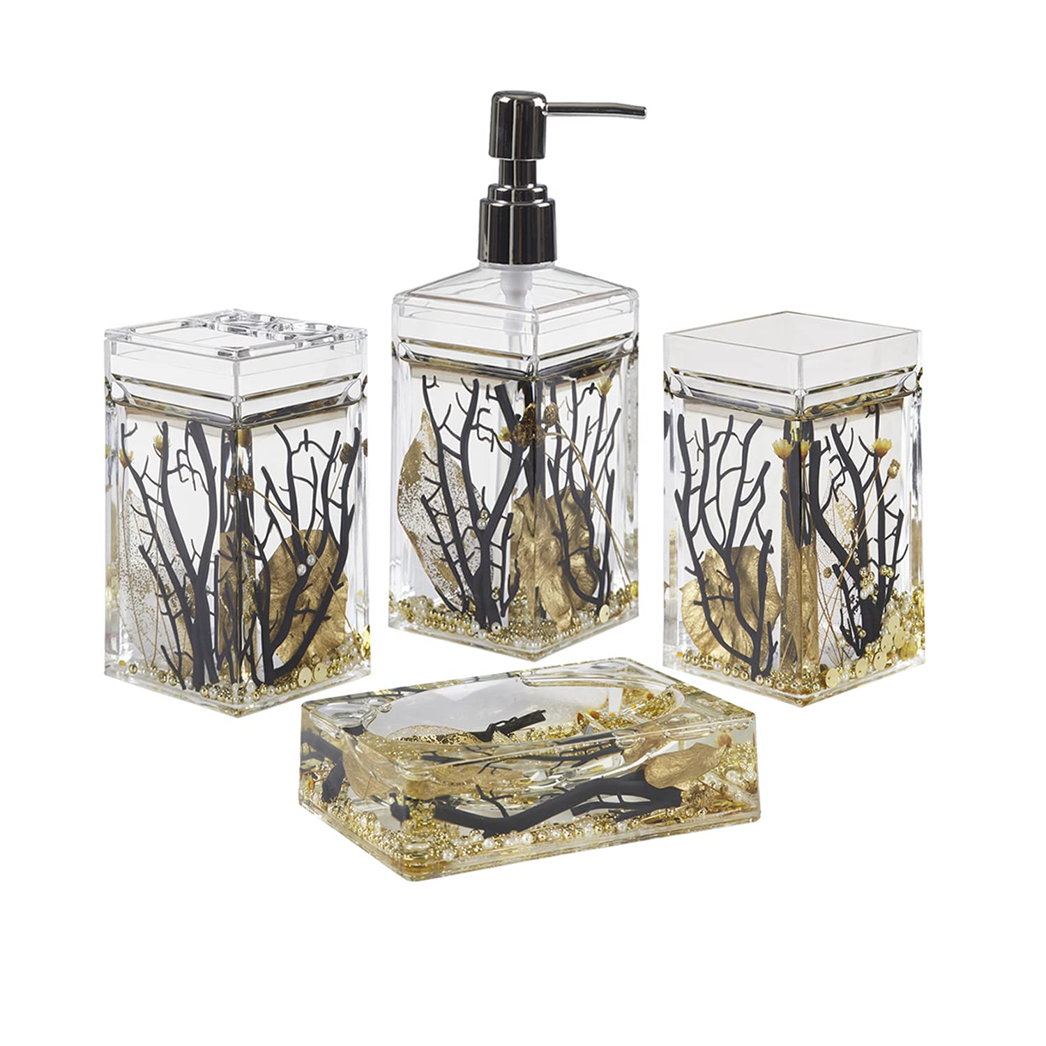 Obsessions Agua Acrylic 4Pcs Bathroom Set_Black and Gold