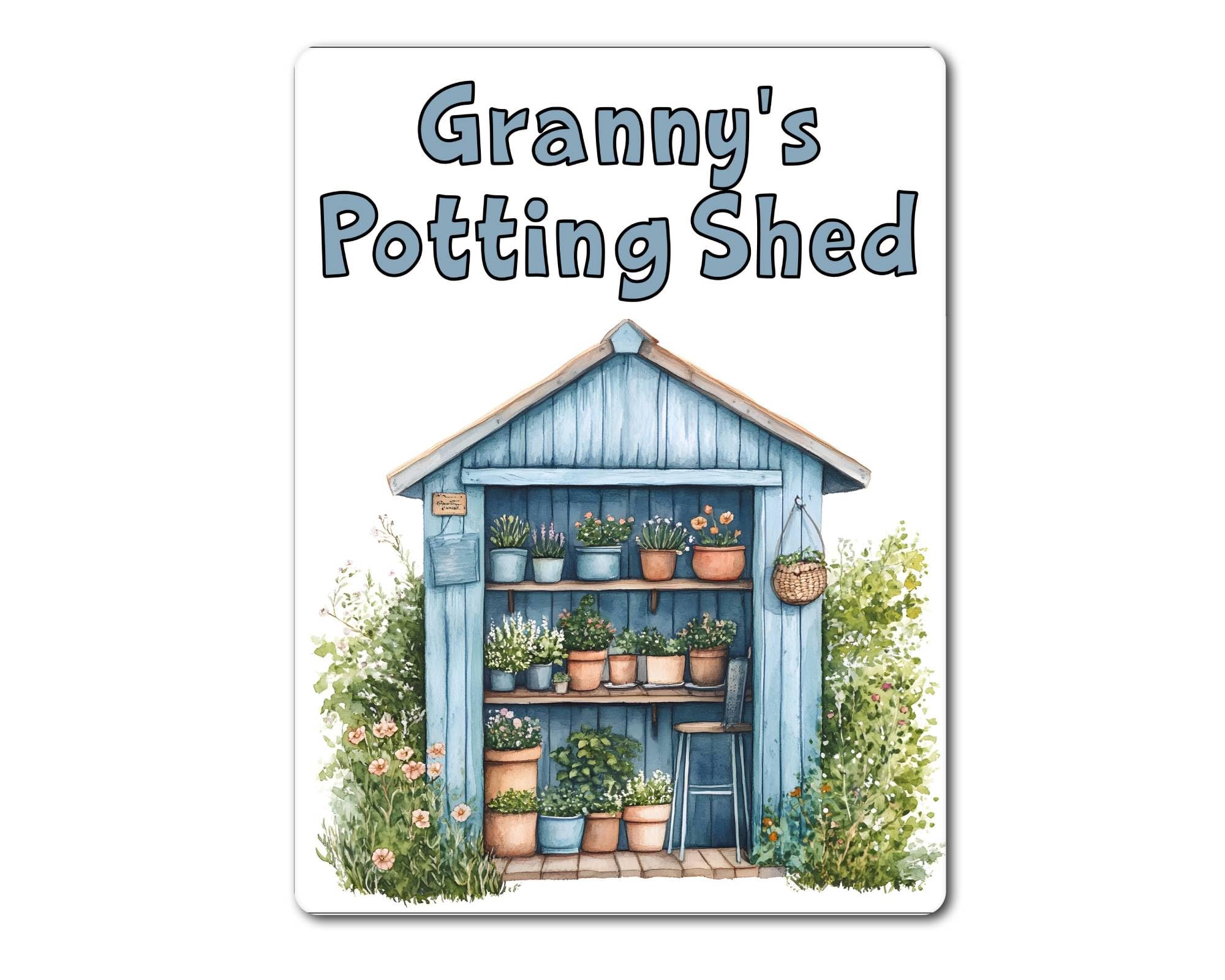 Decalarama Blue Granny Metal Sign Gift – Granny's Potting Shed – - Family Fun Gardening Allotment Novelty Aluminium Present