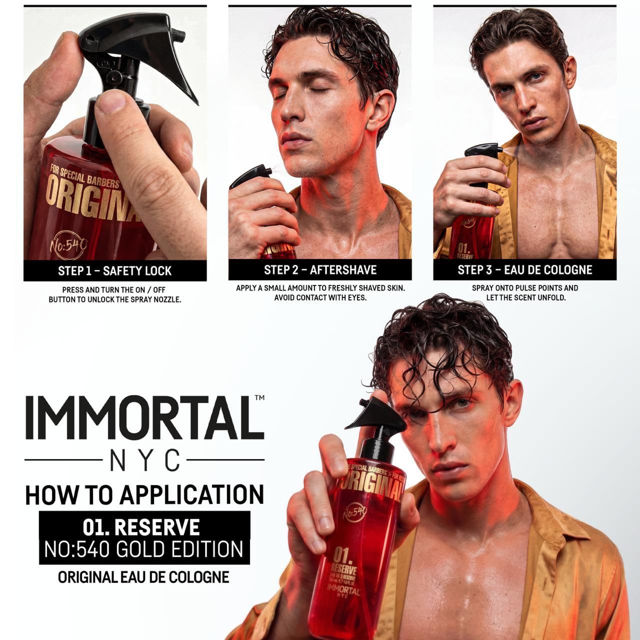 Immortal NYC Reserve 01 'NEW GOLD EDITION', After Shave Spray Body/Face Men's Cologne, 17 oz/ 500 ml, Refreshes, Revitalizes and Relieves Face and Skin, Moisturizing Formula After Shaving - Image 5