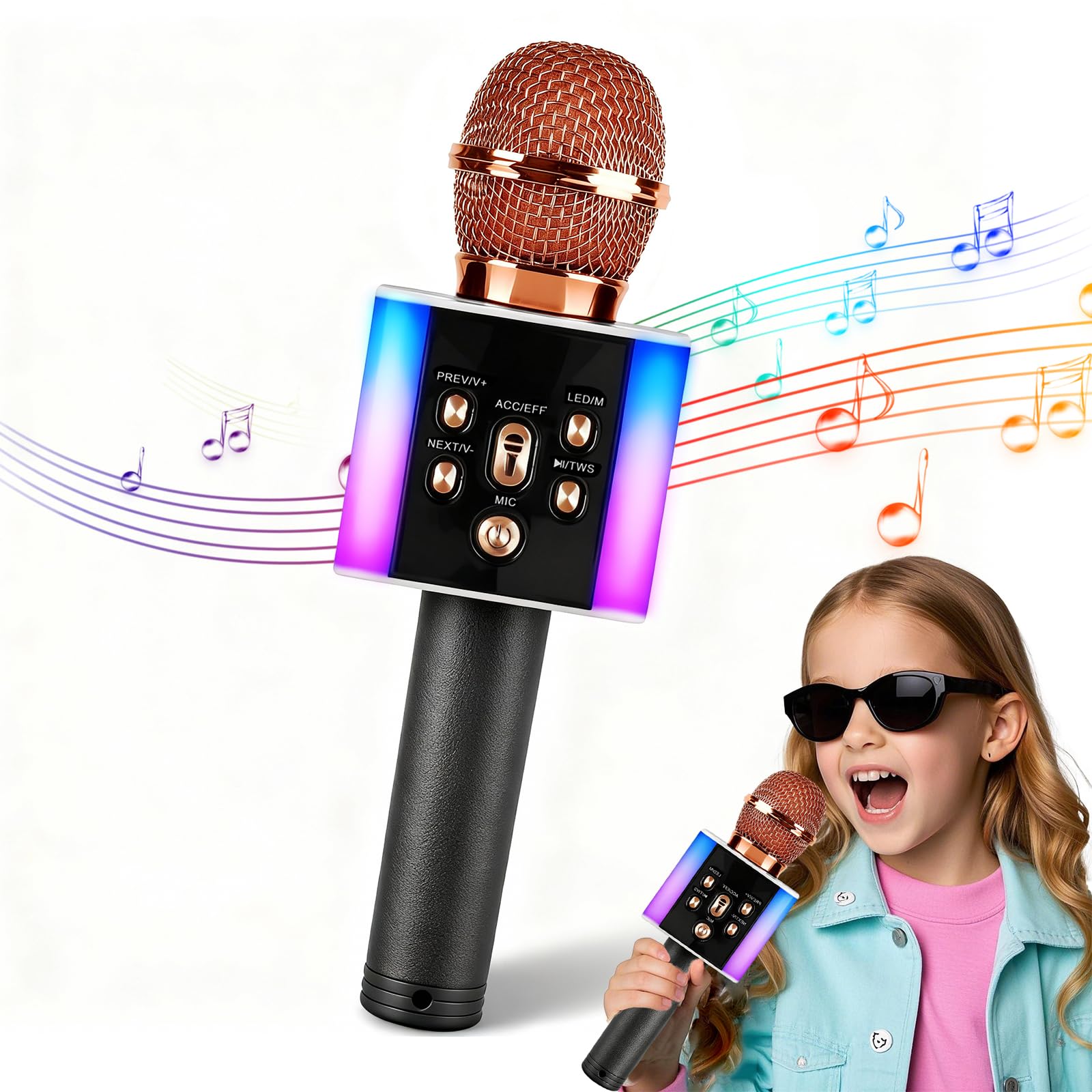 Huedbeads Wireless Bluetooth Microphone with 7-Color LED Lights