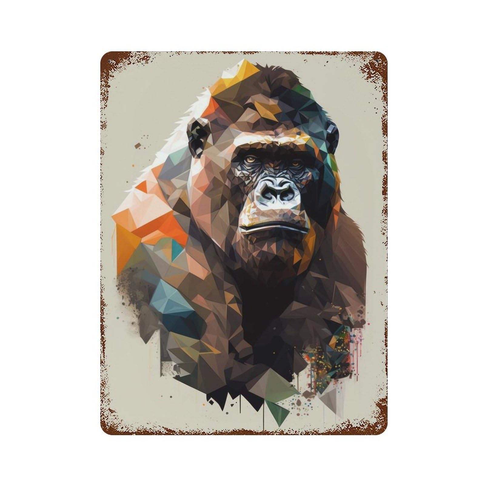 Gorilla Geometric Art Rusty Metal Tin Sign 15.7"x11.8", Industrial Home Decor for Garage, Pub Or Kitchen