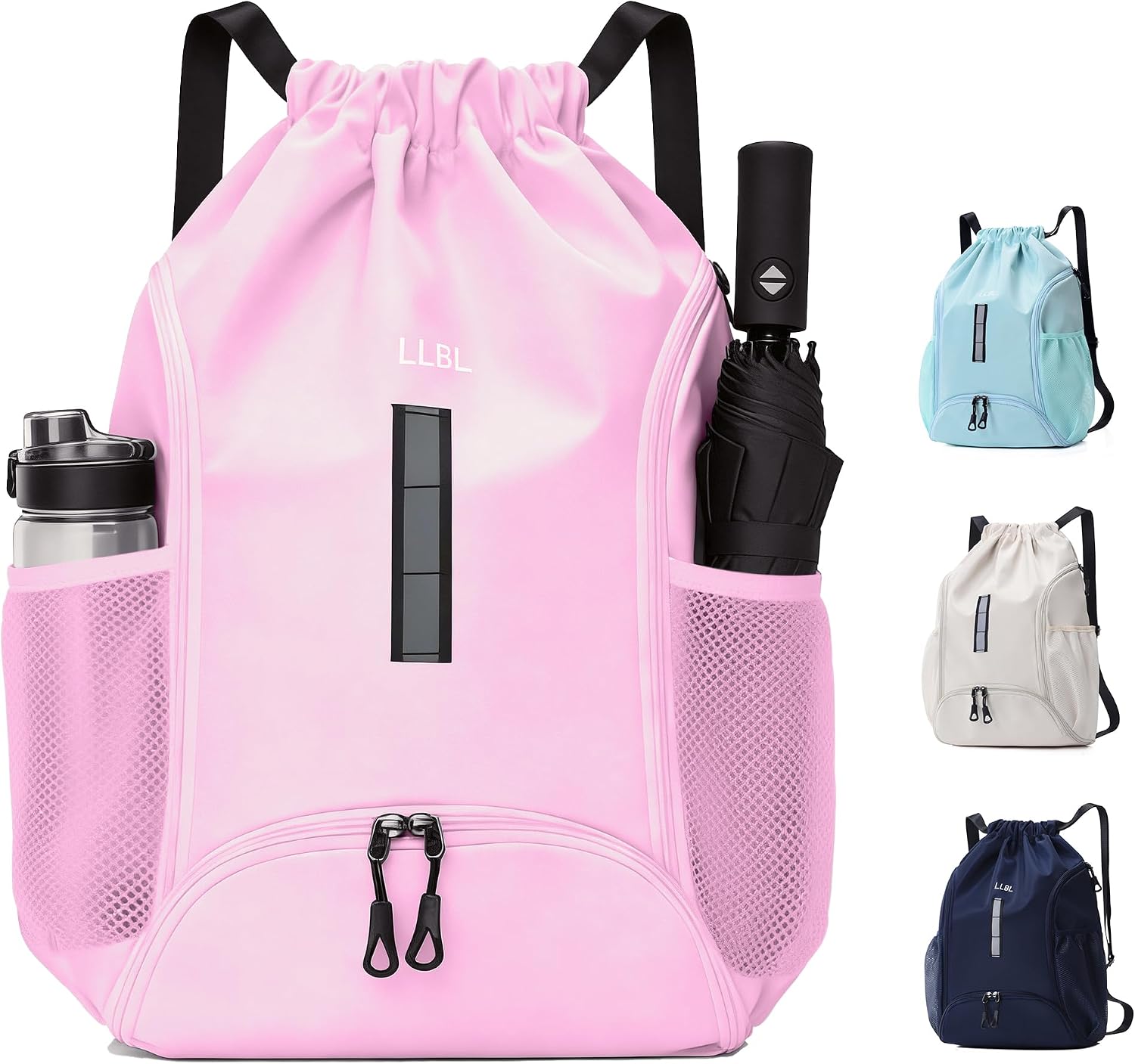 Drawstring Gym Backpack, Sports Bag with Adjustable Shoulder Straps, Cinch Sack for Fitness, Swimming, Travel (Beige)