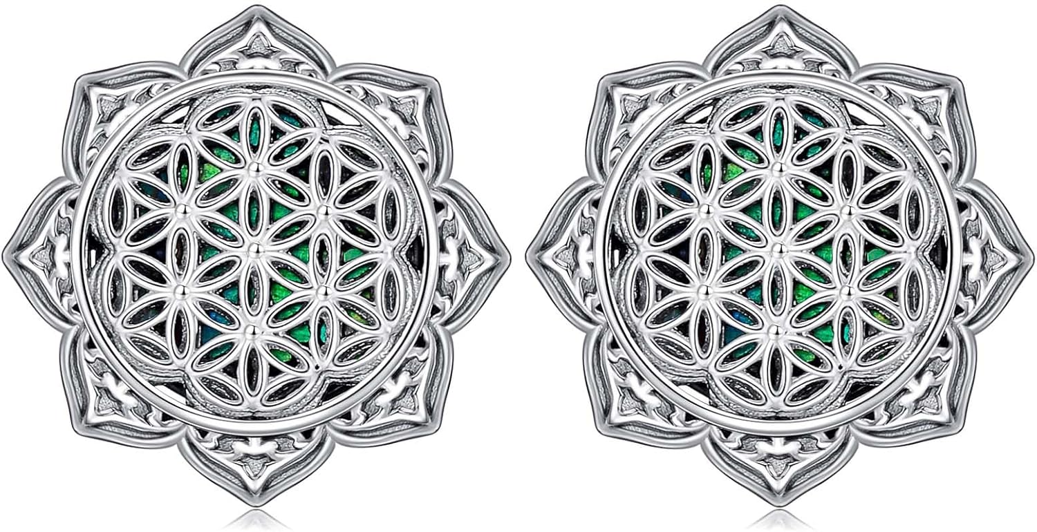 Evil Eye/Lotus/Ankh Pentagram Earrings S925 Sterling Silver Evil Eye Stud Earrings with Blue Opal Evil Eye Crown Jewelry Protection Gifts for Women