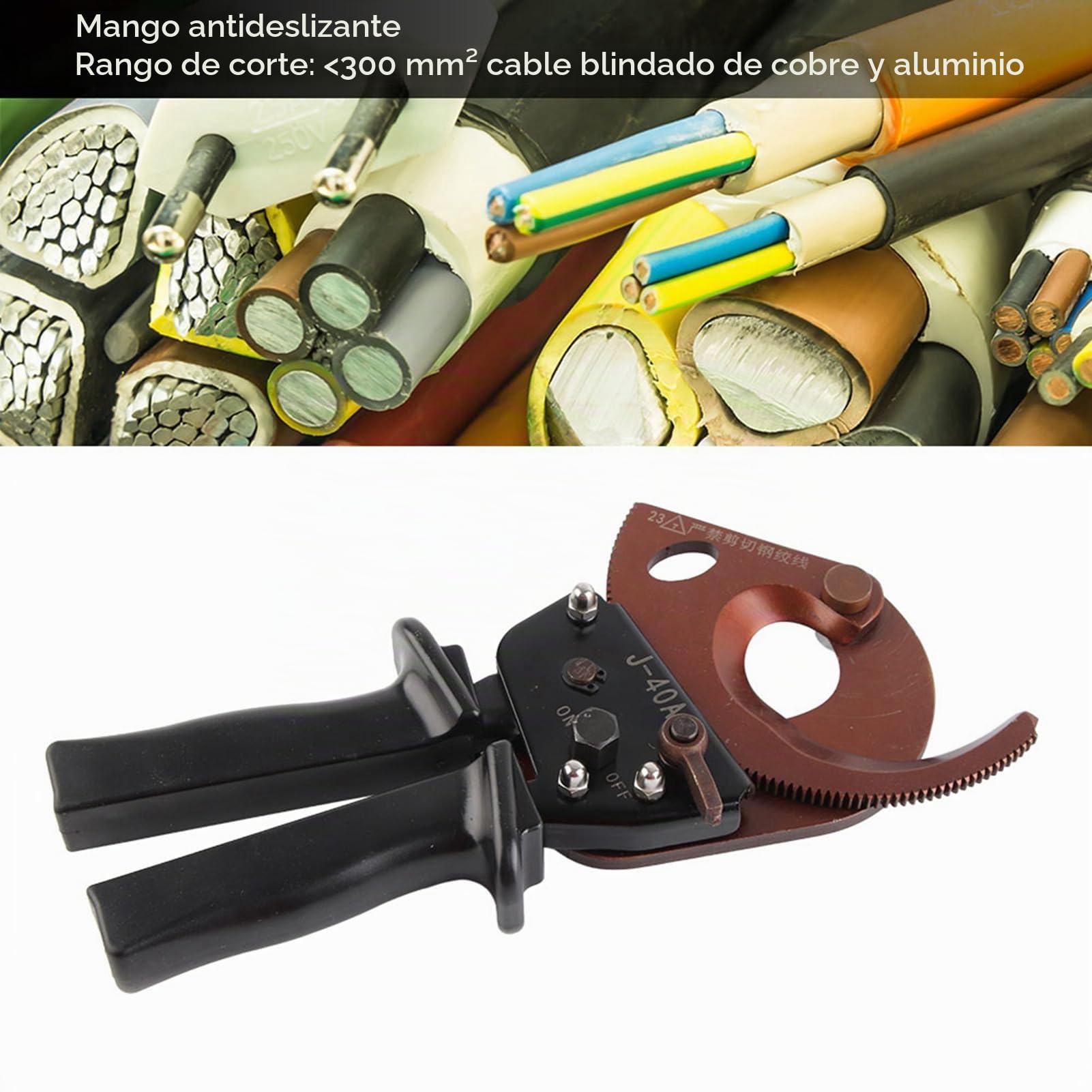 Cortador de Cables de Trinquete, Cortador de Cable de Alambre de hasta 300 mm² Tijeras electricista profesional Herramienta de Corte Manual para Corte de Cable