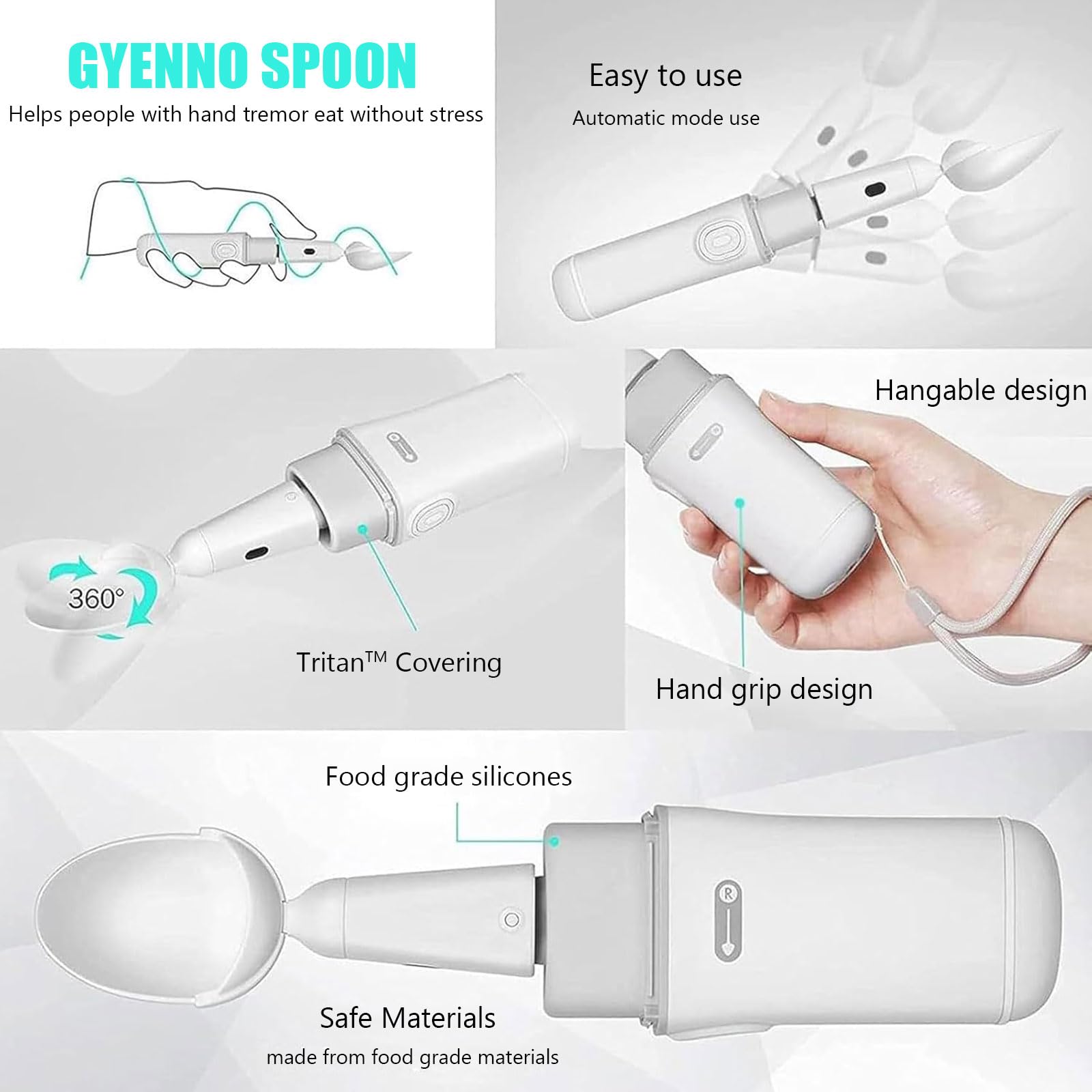 Cuchara Anti-Temblor, Set Cubiertos Inteligentes para Personas Mayores con Parkinson Y Temblores Manos, Dispositivo Estabilizador Portátil con Control Vibración Adaptativo