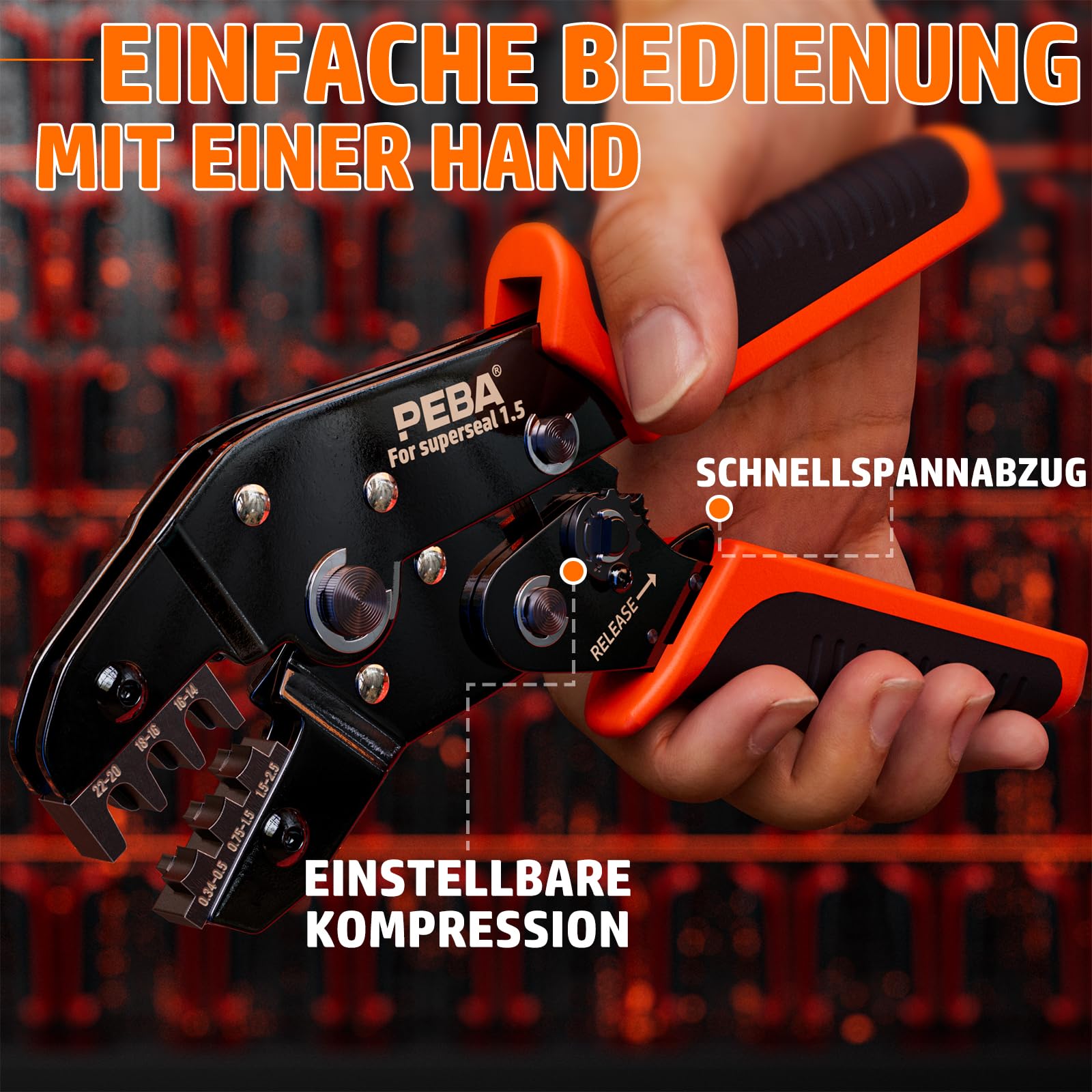 PEBA Crimpzange Wasserdicht Kfz Stecker Set, Crimpzangen 0.34-2.5mm², 1/2/3/4/5/6 Polig Steckverbinder für Auto und Motorrad,Boot, mit Abisolierzange, Abziehwerkzeug