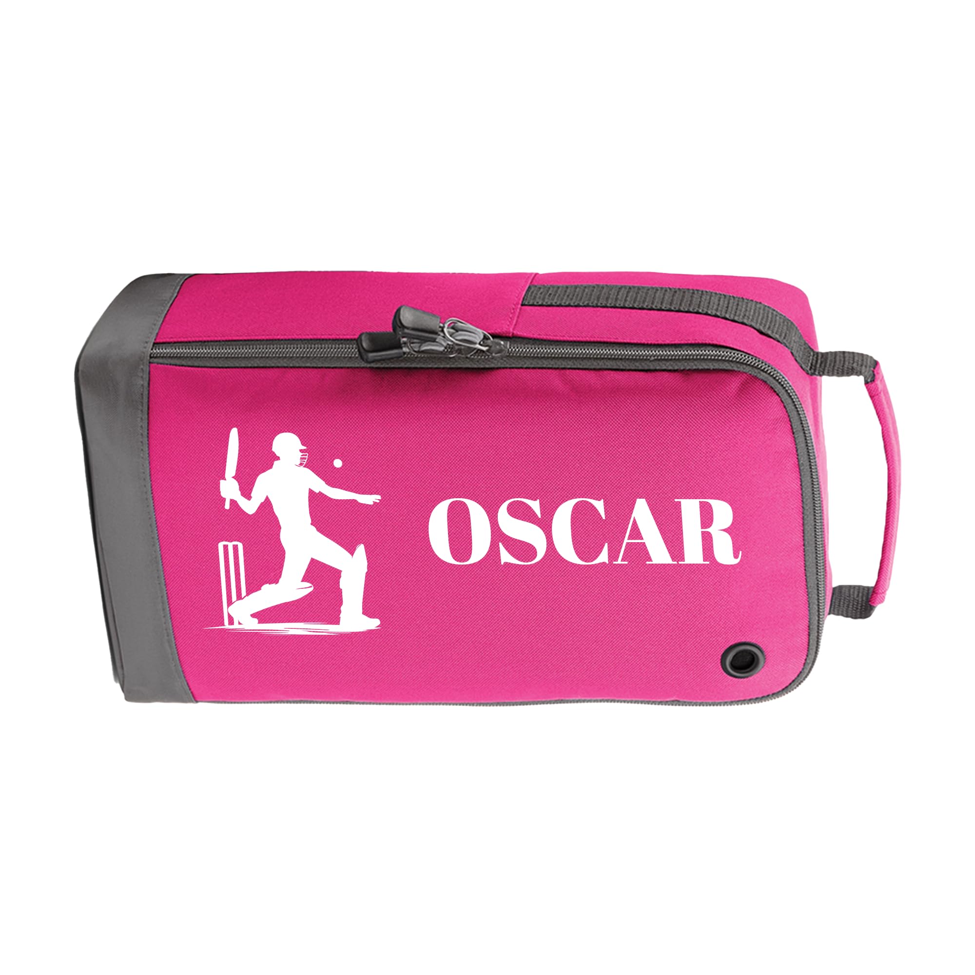 Personalised Kids Boot Bag with Custom Name - Cricket Design - Pink Shoe Bag for PE & School