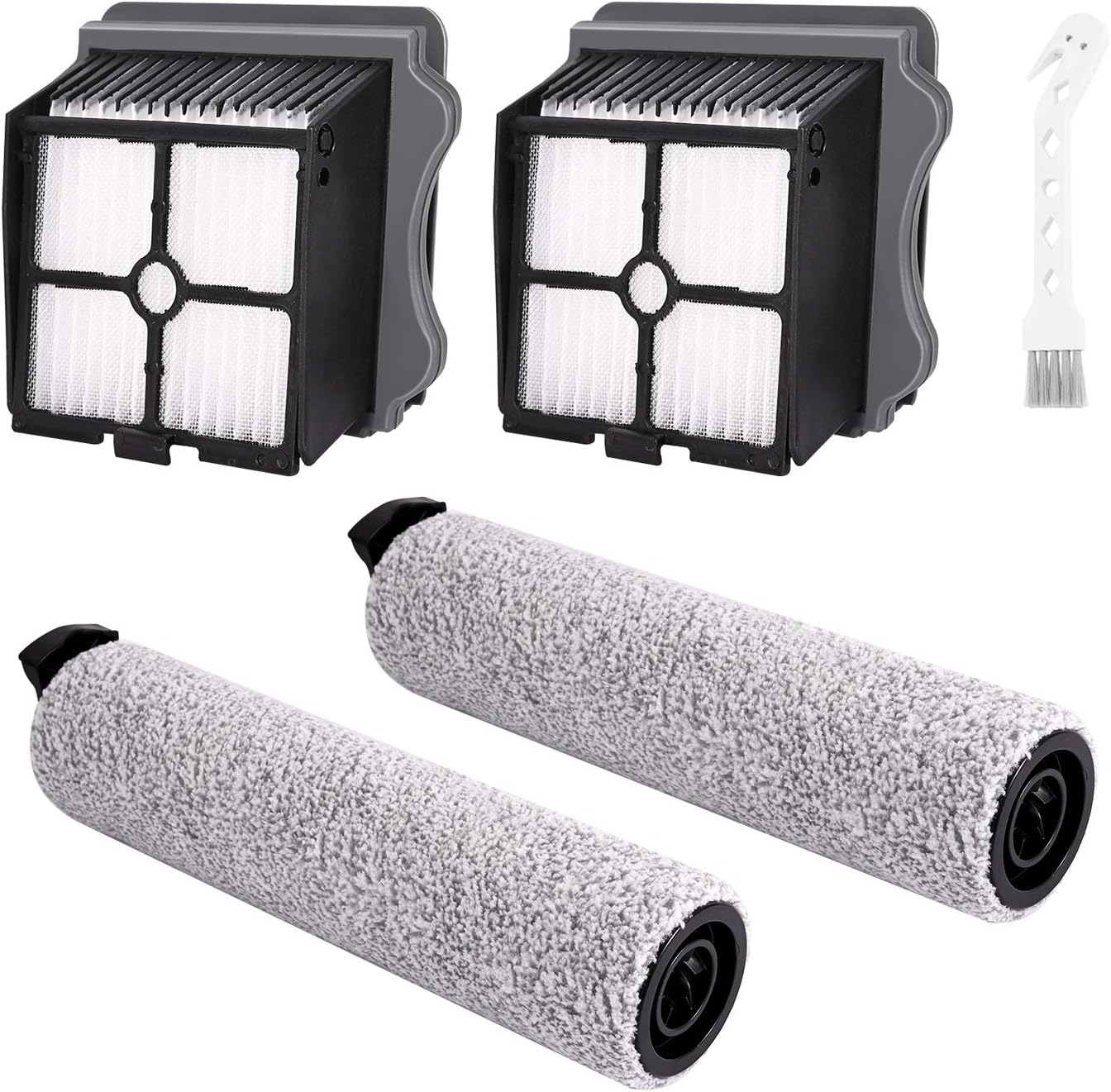 LesinaVacReplacement Brush Roller and Vacuum Filter Compatible with Tineco iFloor 3/iFloor One S3 Cordless Wet Dry Vacuum Cleaner (2 Brush Roller+2 HEPA Filters)