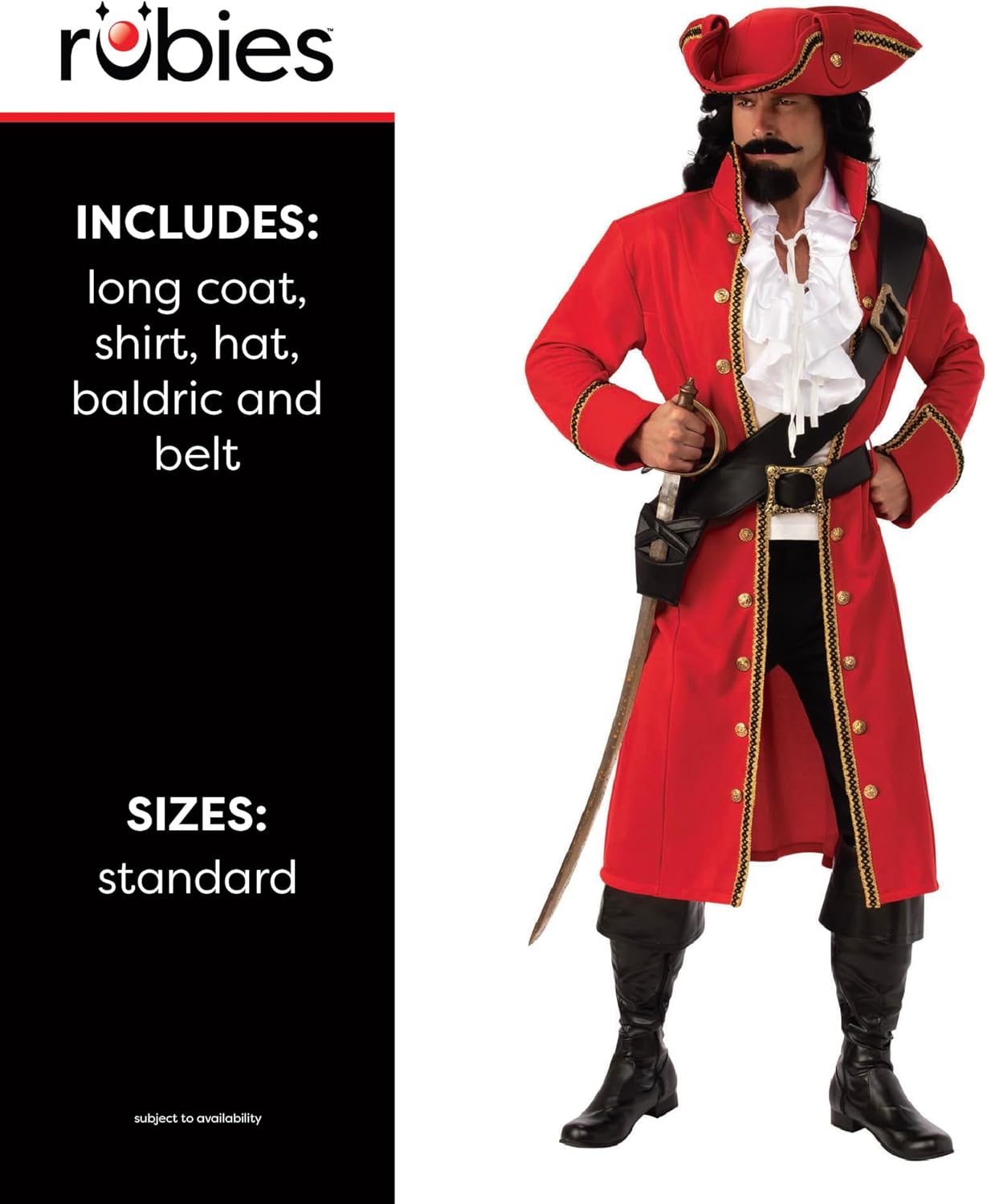 Rubies Pirate Captain Costume for Adults, Men's XL - Image 2