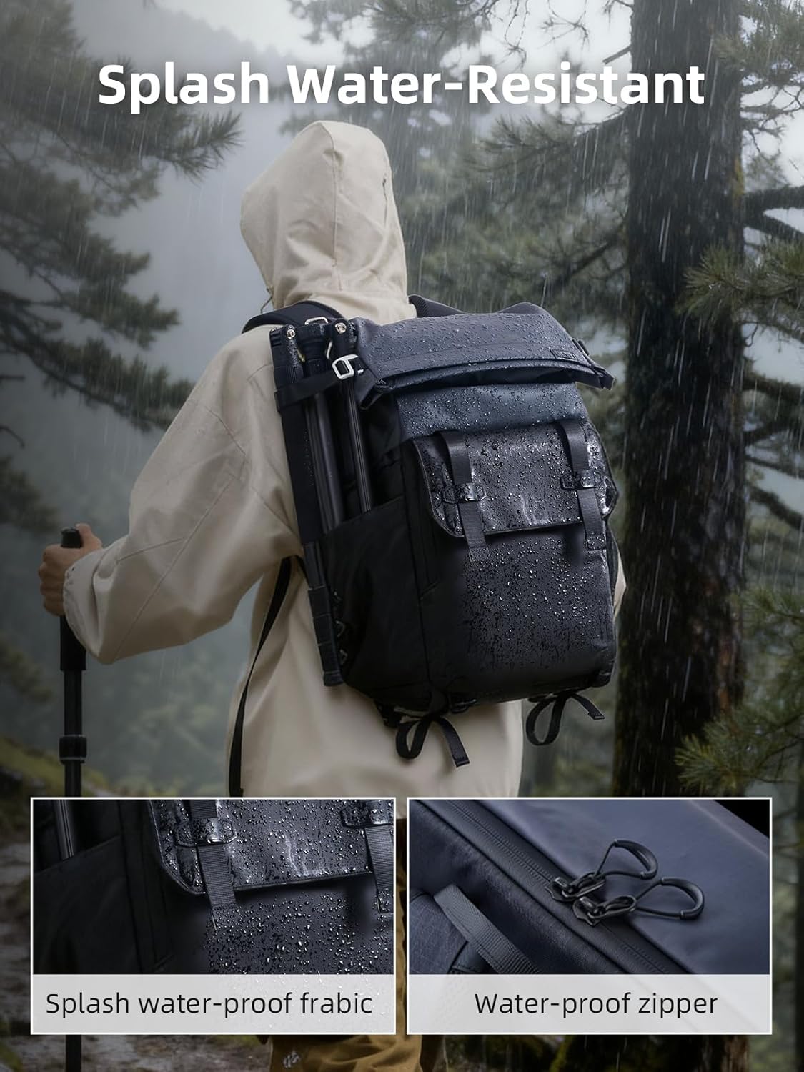 llano 25L Camera Backpack, Camera Bag for Sony Canon Nikon Drone, DSLR Mirrorless Bag for Photography, Expanable Rolltop Travel Backpack, 15,6" Laptop, Splash-WaterPoof, Tripod Holder, Black Gray - Image 5