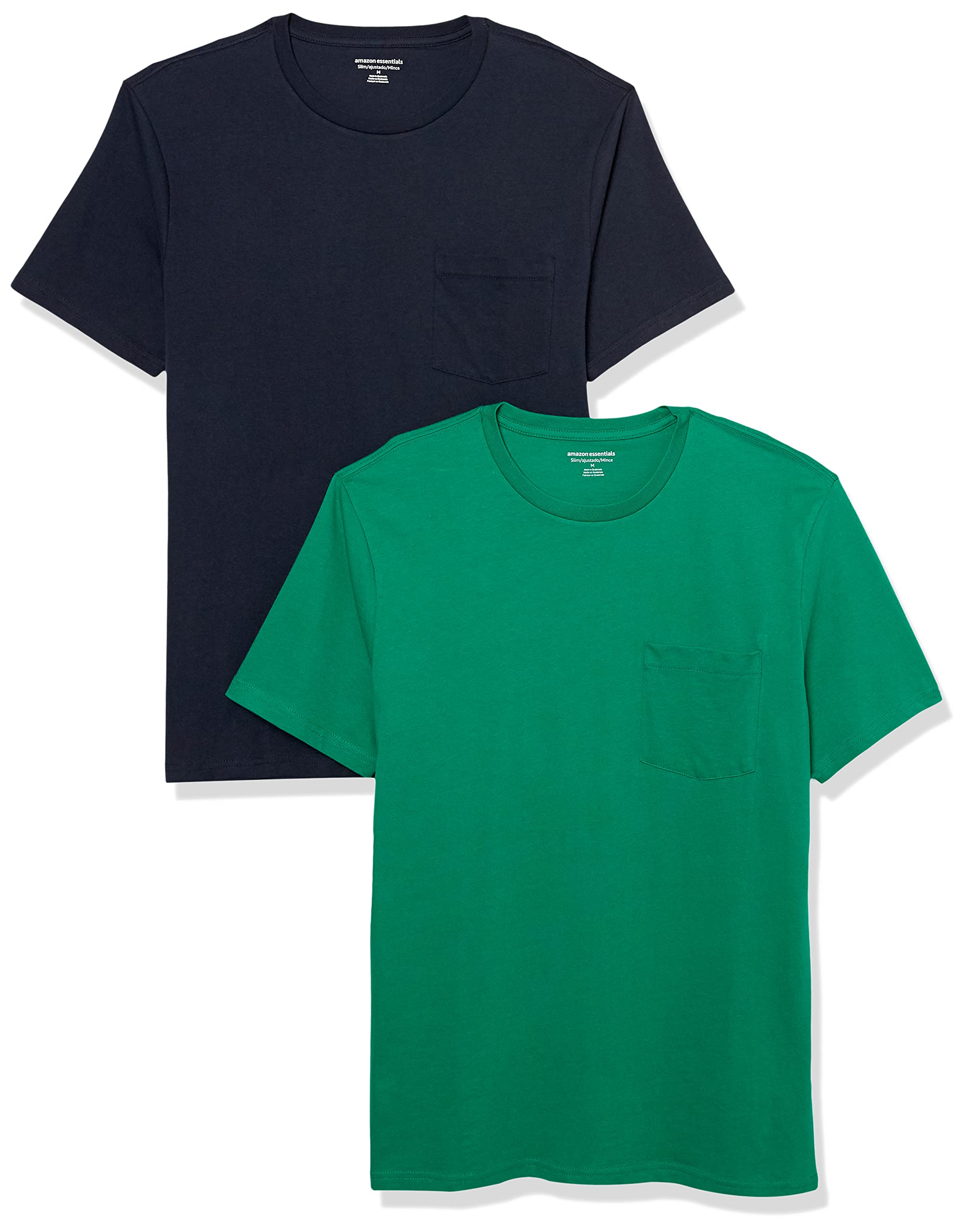 Amazon Essentials Men's T-Shirts, Short-Sleeve Crewneck Pocket, Cotton, 2-Pack