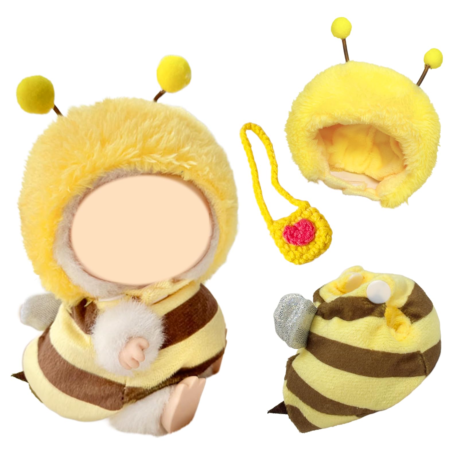 Xerteam 3 Pcs Cute 17cm Doll Clothes, Sweet Bee Plush Doll Clothes with Bee Headcover Jumpsuit Love Bag