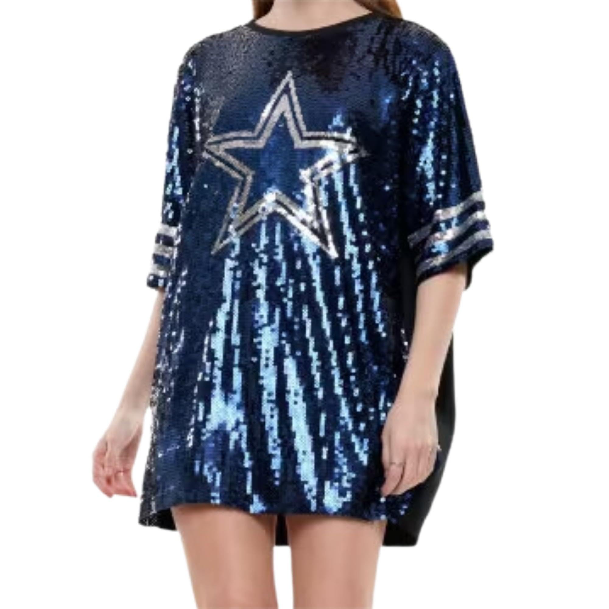 Women's Game Day Shirt Top Sequin Oversized Top Dress Sequins on One Side