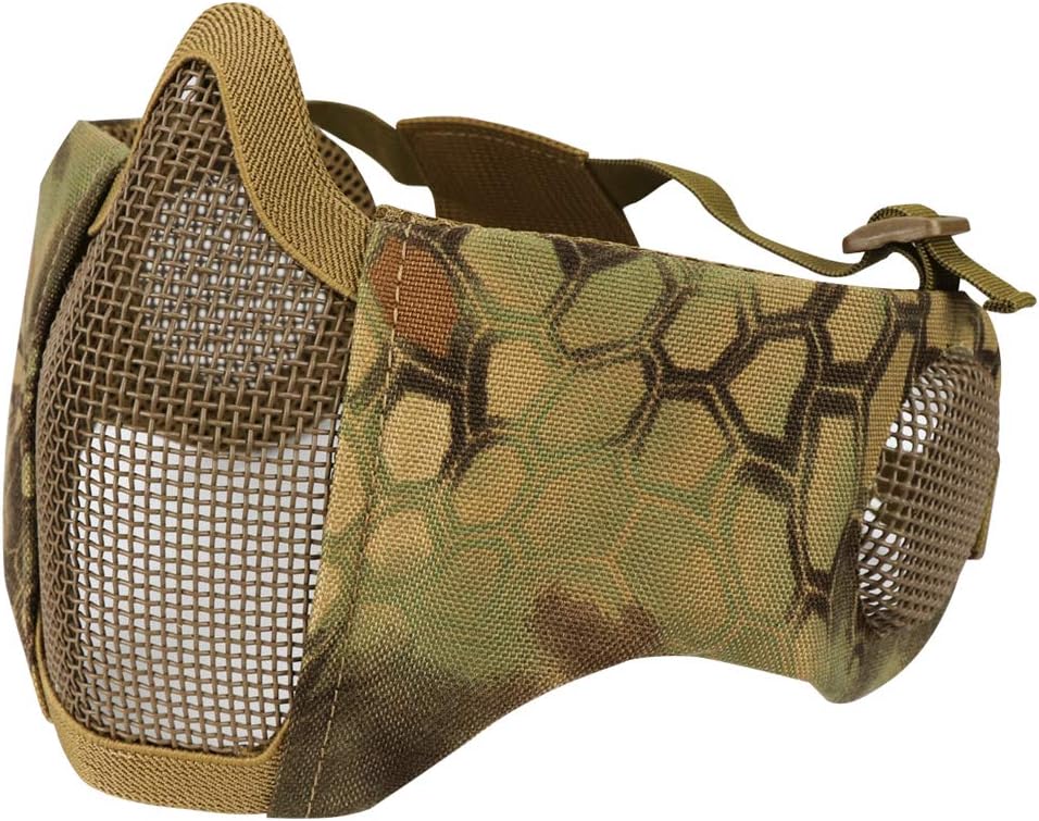 Airsoft Mask with Goggles, Foldable Half Face Airsoft Mesh Mask with Ear Protection for Paintball Shooting Cosplay CS Game (MA jungle): Clothing