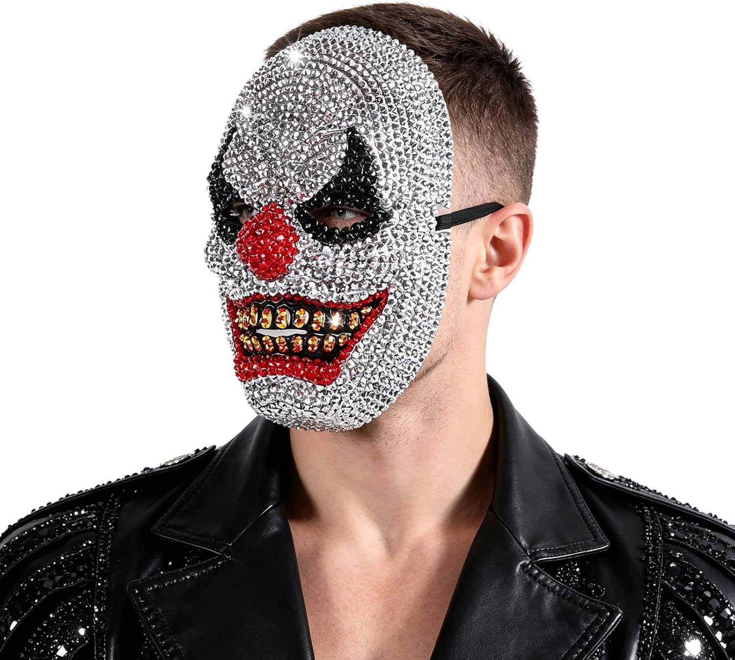 Silver Crystal Masquerade Mask Luxury Rhinestone Face Mask for Men Women Glitter Party Costume Accessory