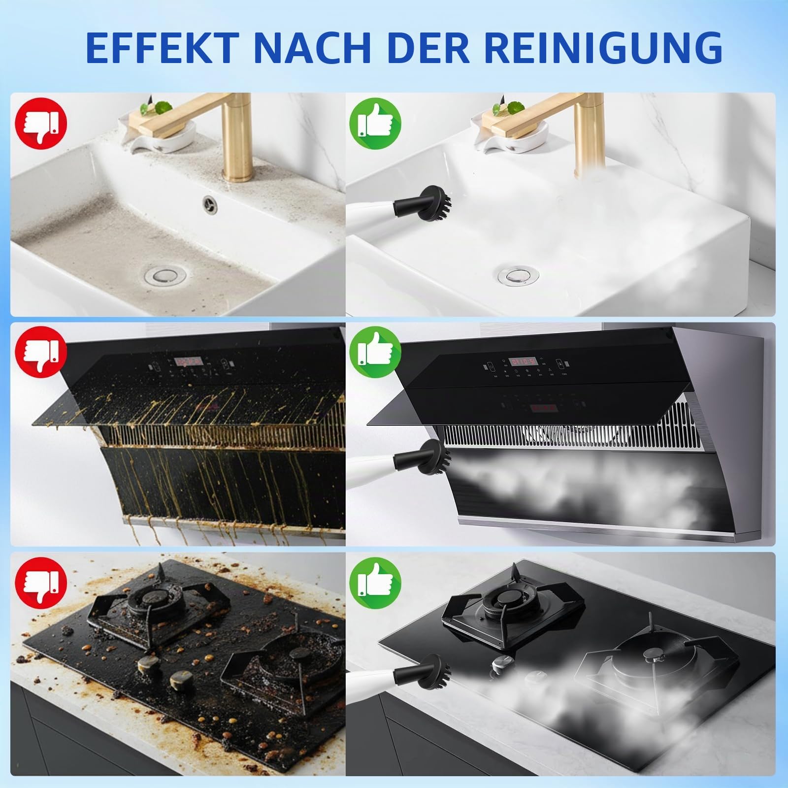Dampfreiniger Handgerät, 1500W 4.5BAR Tragbarer Handdampfreiniger mit Digitaldisplay, 1.2L Wassertank, 8 Zubehör, Hochdruck Dampfreiniger für Alles Küchenmöbel Boden Badezimmer Auto