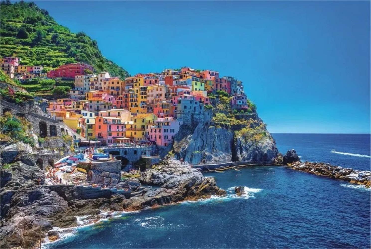 Queenie® Dreamy 1000 Piece Italy Cinque Terre European Village Coastal Sea Landscape Kids Adults Games Toys Wooden Jigsaw Puzzles for Christmas Birthday Gifts