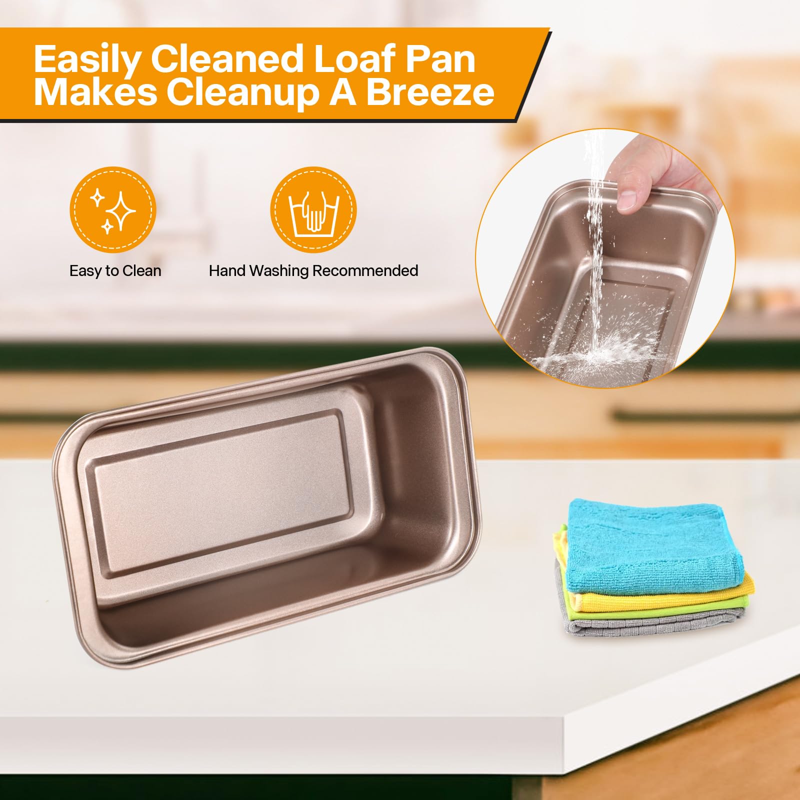 Paquete de 2 moldes multifuncionales dorados de 10 pulgadas, antiadherentes, largos, diseño de almacenamiento apilable, bandeja rectangular para hornear pan de plátano casero y sándwiches