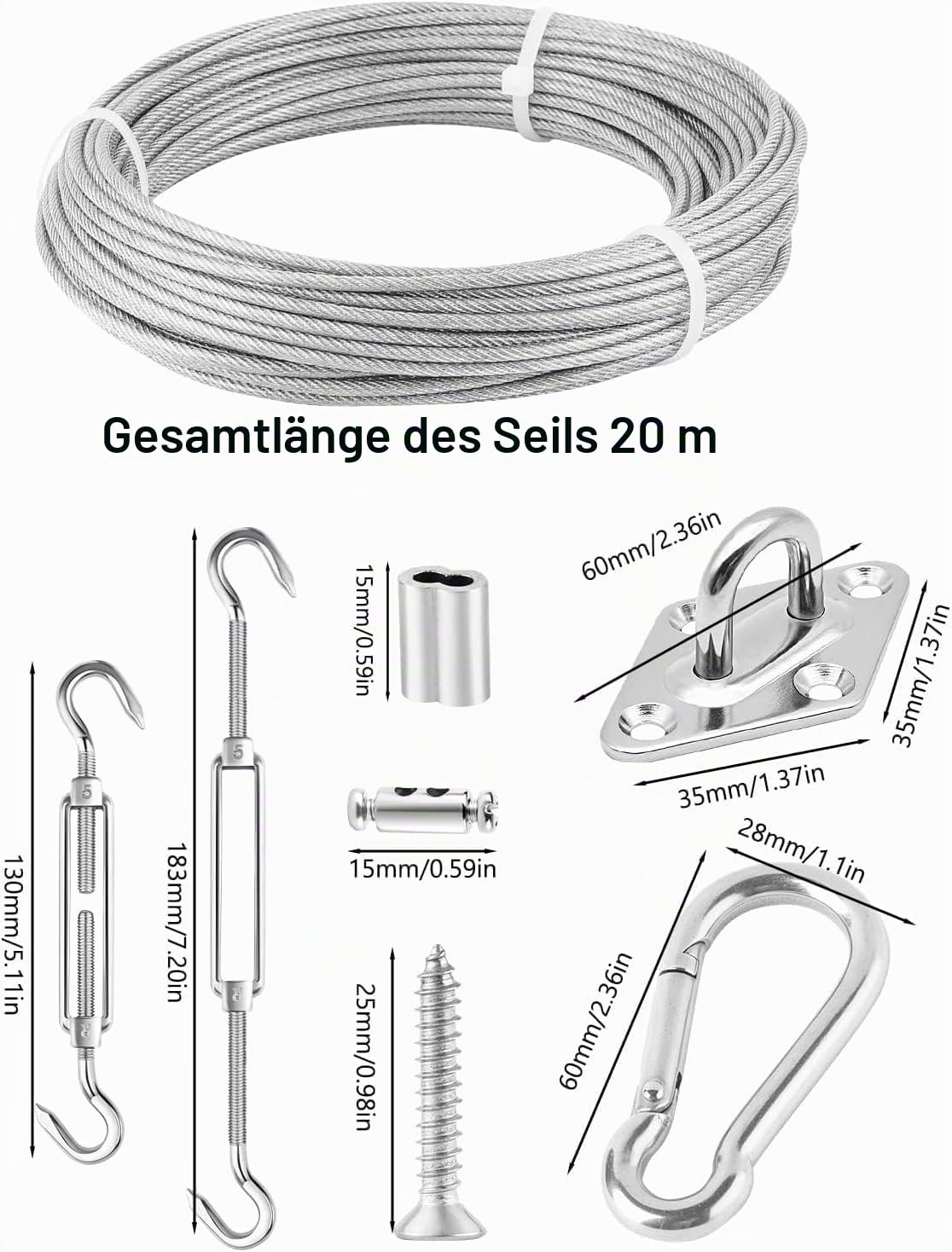 sonnensegel mit stahlseil befestigen 118 Stück Befestigung Set, 20M Drahtseil 3mm 4 M5 Spanner Kona Honzo Merida eONE-SIXTY 500 SE SET:Blau / Grün