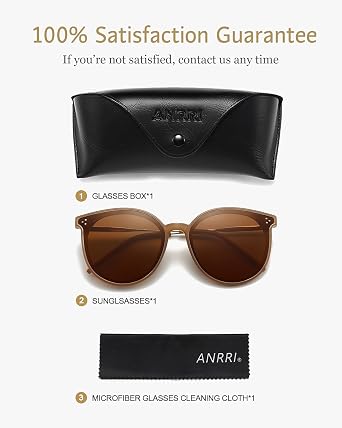 ANRRI Oversized Retro Round Polarized Sunglasses Unisex UV400 Blocking