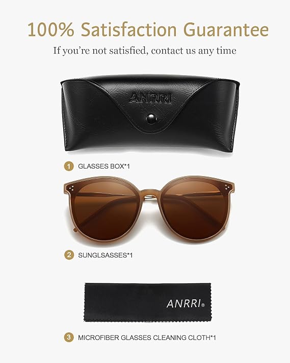 ANRRI Oversized Retro Round Polarized Sunglasses Unisex UV400 Blocking